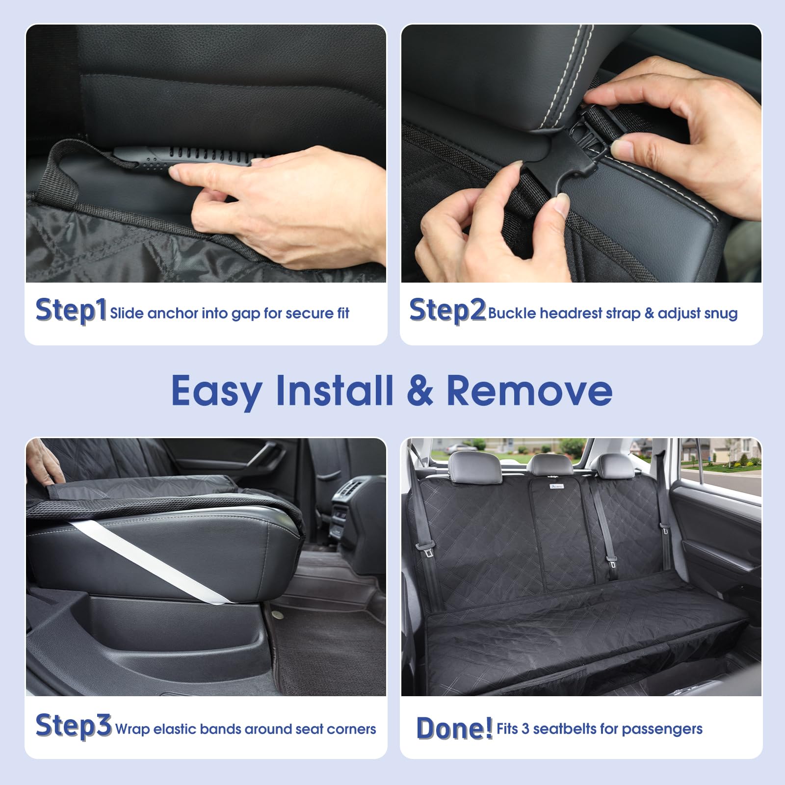 ALLANSING Upgraded 900D Heavy Duty Dog Back Bench Seat Cover, Car Seat Protector, 3 Seatbelts & Armrest Compatible, Waterproof Nonslip Pet Backseat Cover for Dogs & Kids, Fits Most Cars, SUVs, Trucks - image 7