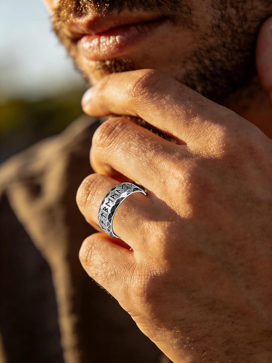 Men's Viking Rings Ring Stainless Steel/Silver/Black/Retro Silver Runes Norse Nordic Engagement Wedding Bands Ring for Men size 8-12