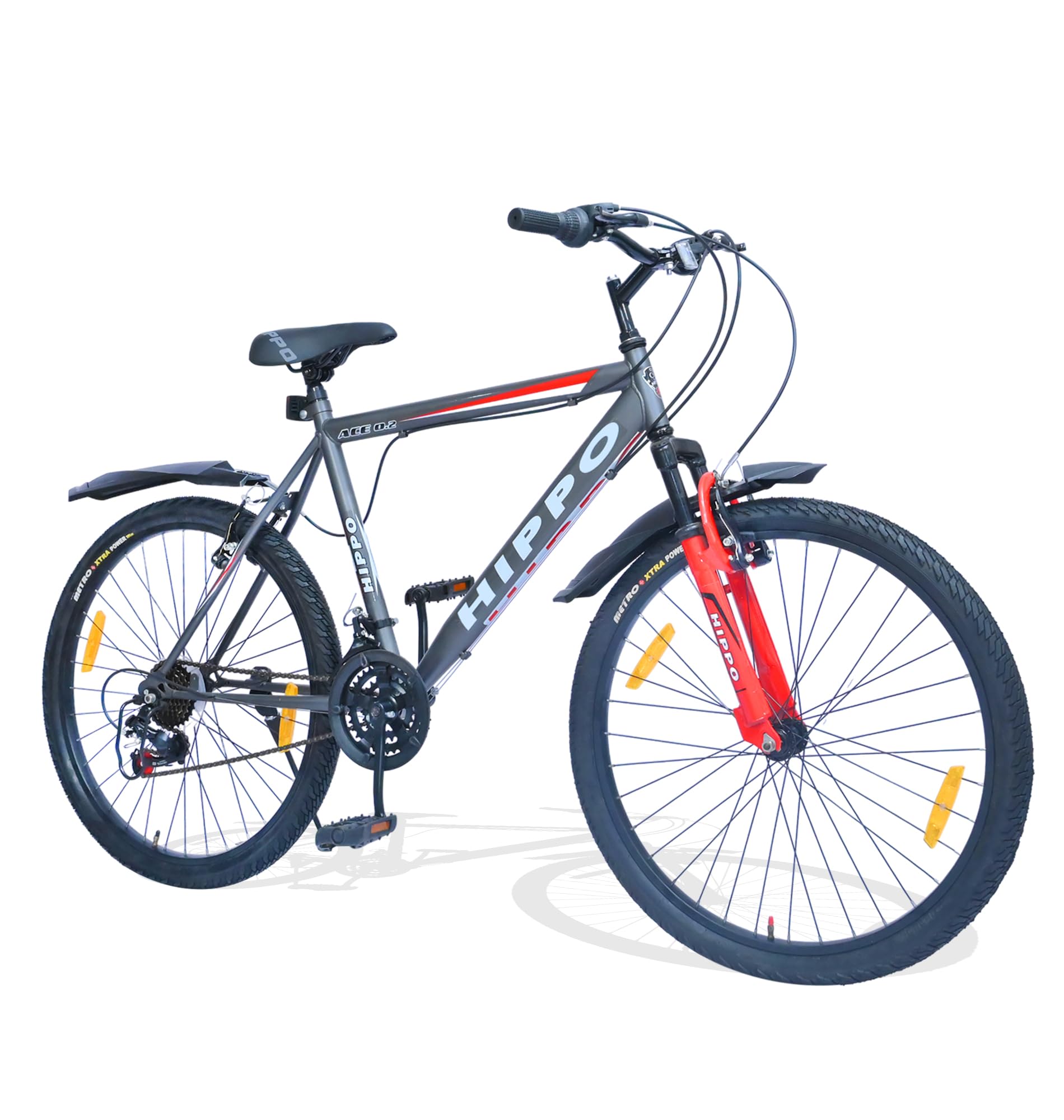 HippoBikes ACE 0.2 Multi Speed Shimano Equipped Geared Front Suspension Power Steel Rim 26 T Mountain Cycle (18 Gear, Grey, Only Front Suspension)-image-18