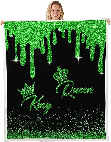 Miniatura 18 de Manta de franela King y Queen, manta de vellón con corona para decoración de habitaciones, manta de lentejuelas doradas para sofá y sofá, manta