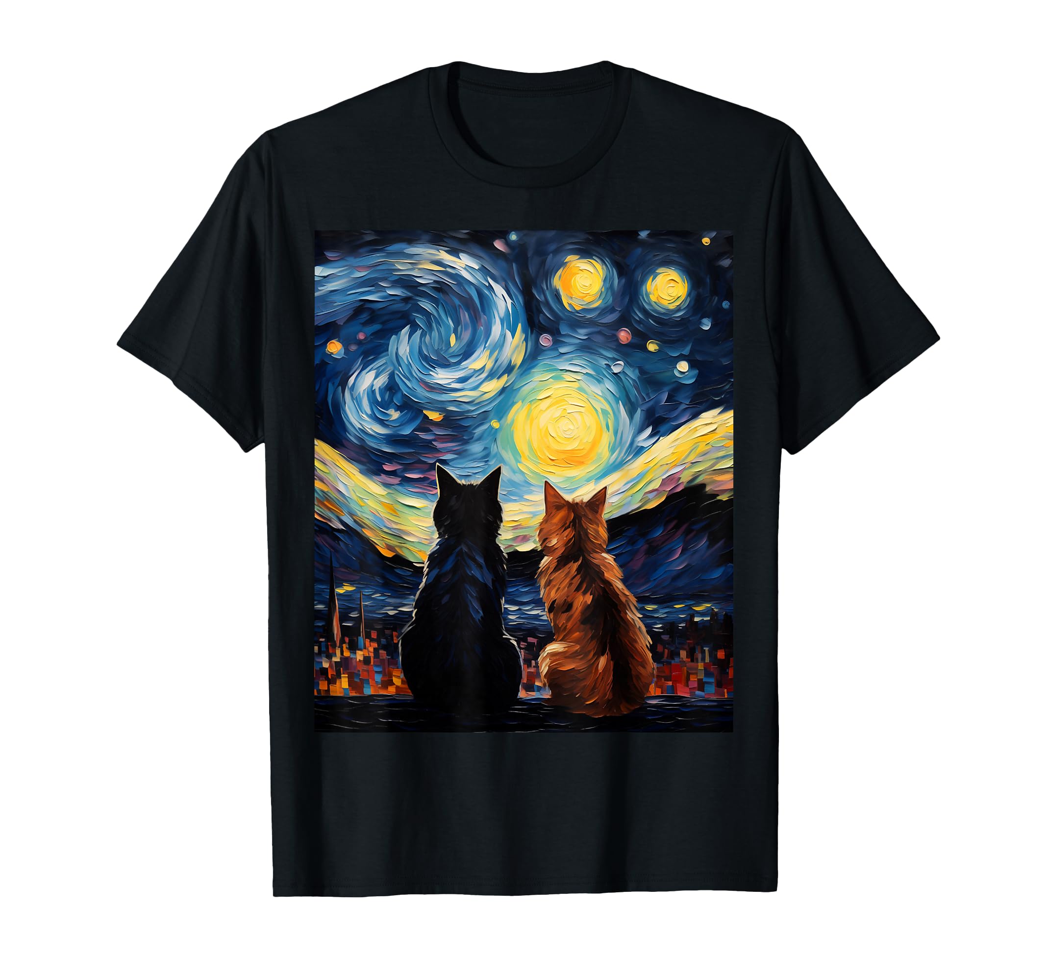 Funny Couples Cats Lover Starry Night Vincent Van Gogh Cat T-Shirt