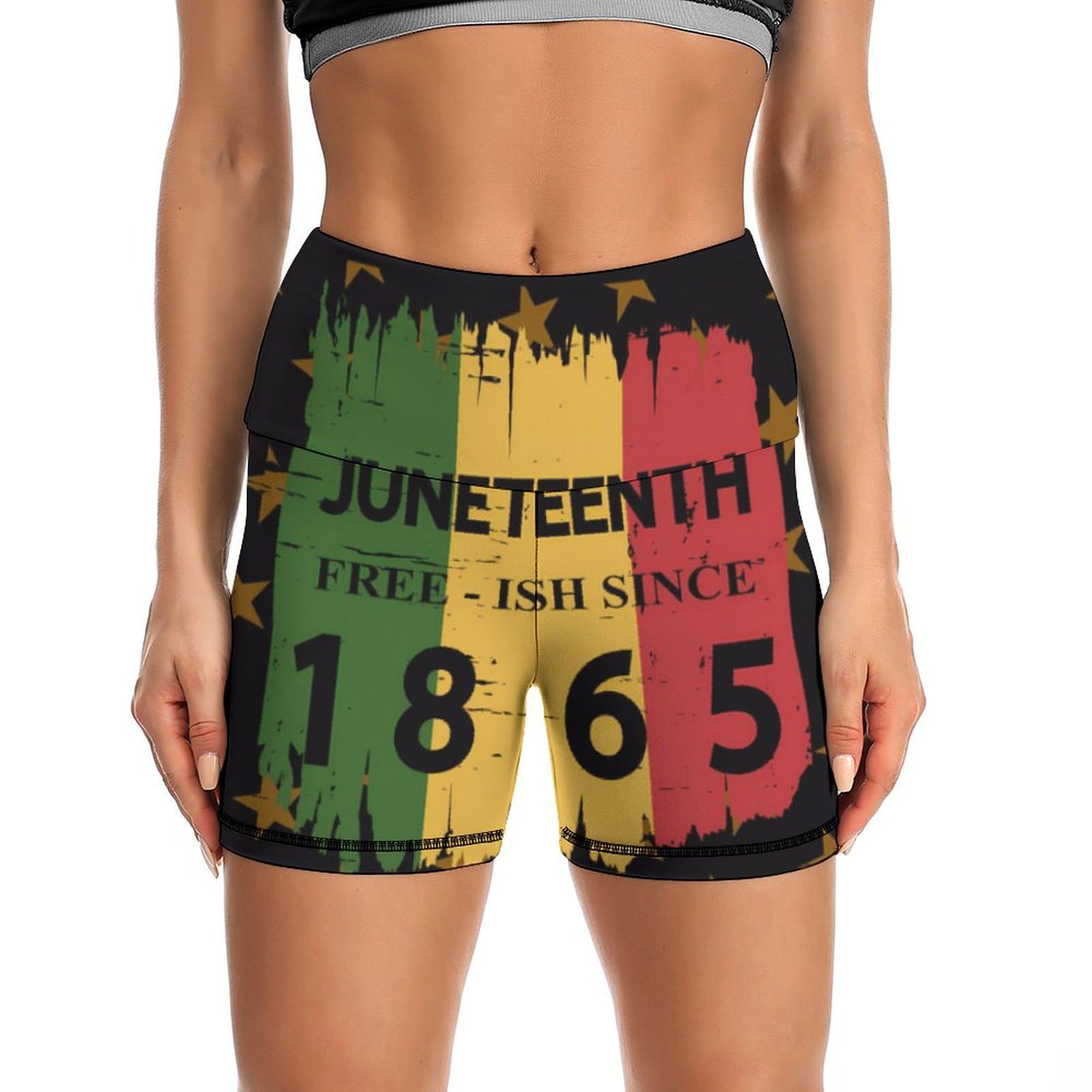 JYYAU Juneteenth Since 1865 Celebrate Freedom Afican High Waist Yoga Shorts for Women Athletic Shorts Leggings Running Pants Black