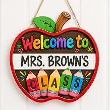 Personalized Teacher Door Sign with Name, Custom Wooden Welcome Teachers Sign, Classroom Door Hanger for Teachers, Teacher Appreciation Gifts, Back to School Gifts, Classroom Decorations 13
