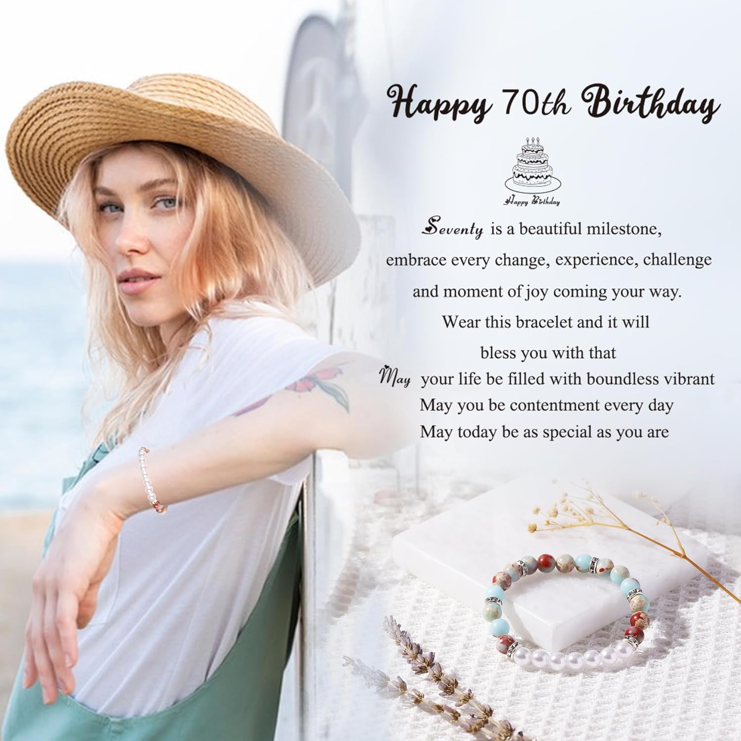 20th 30th 40th 50th 60th 70th Birthday Gifts for Women Teen Girls,Natural Stone Bracelet With Writable Greeting Cards for Friends Mom Sister Grandma Daughter Wife - Image 6