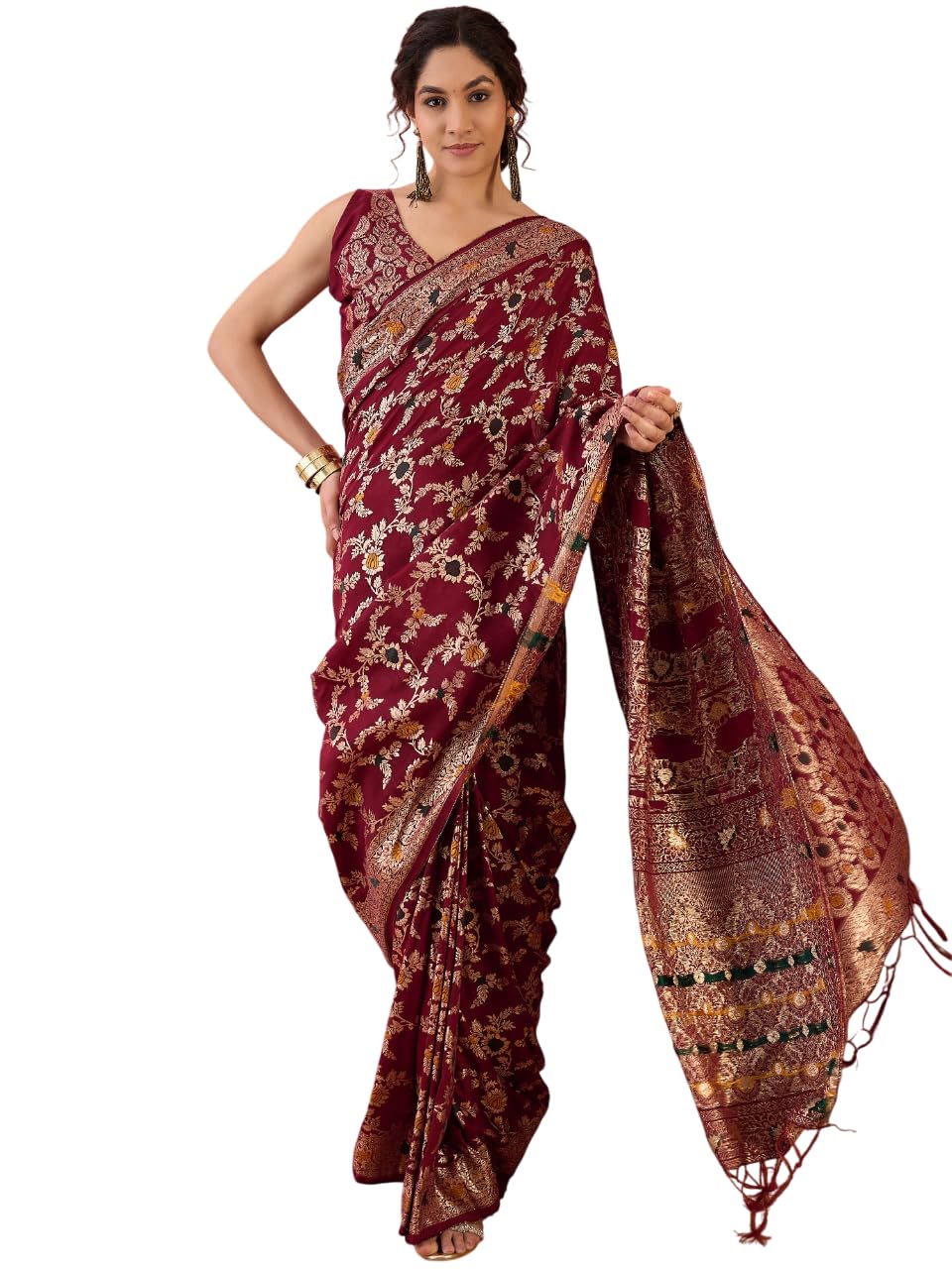 Women'S Maroon Color Staple Dola Jacquard Jall Pattern With Mina Weaving Saree (MRSCP8213MRN)-image-35