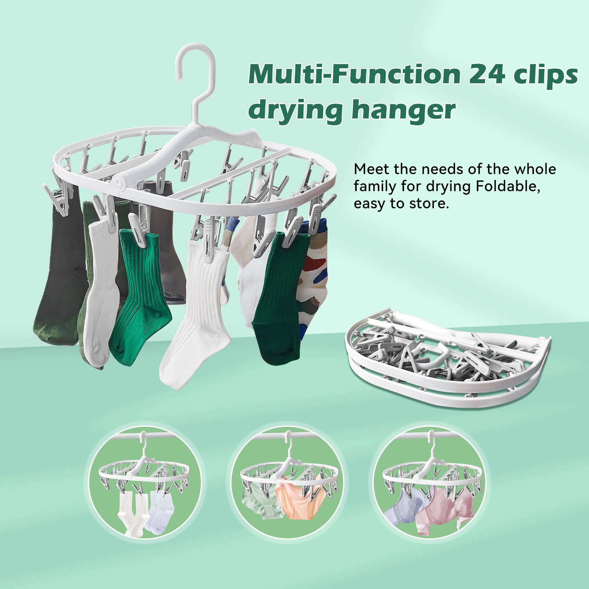 Foyer Nuage Premium Foldable Clothes Drying Hanger with 24 Clips, Anti-Rusty Plastic Drying Rack for Socks Lingeries - Image 4