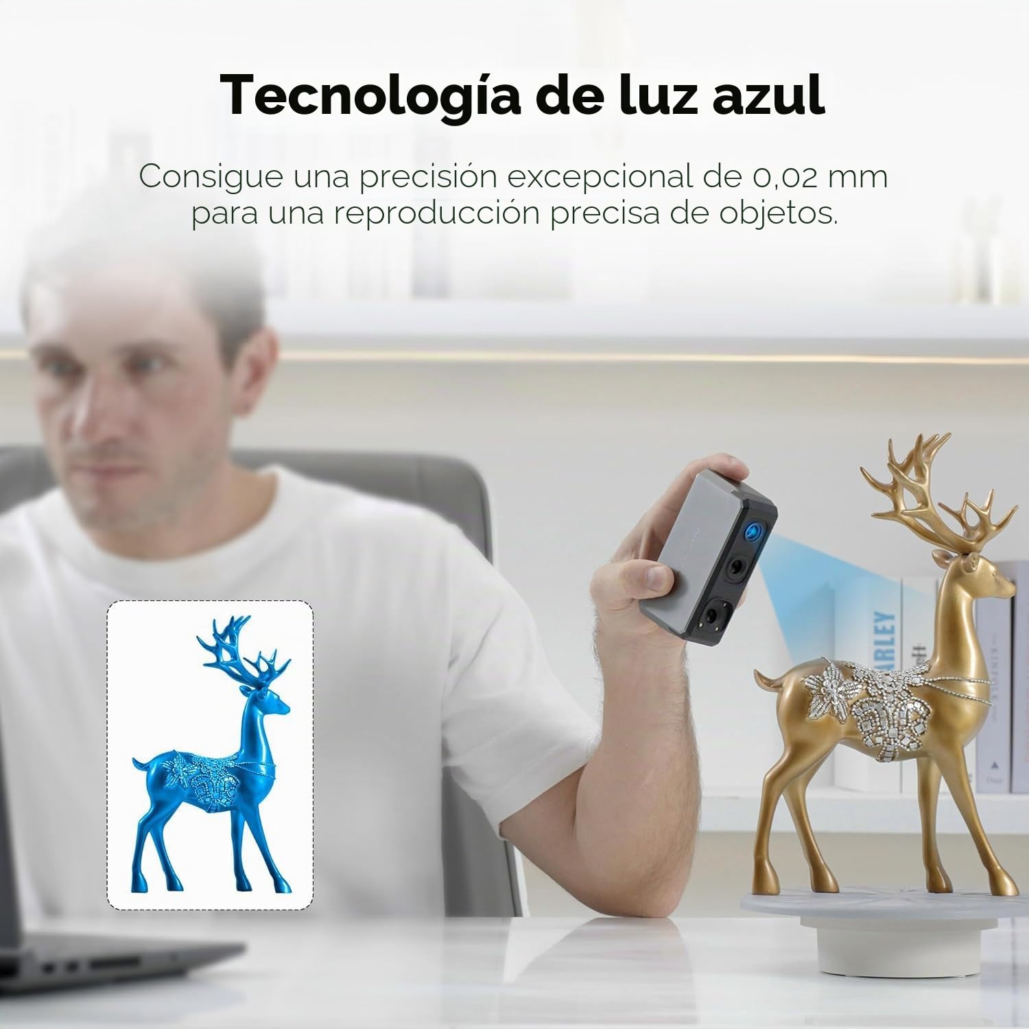 3DMakerpro Seal Lite Escáner 3D para Impresión 3D, Precisión 0,02 mm | Escáner 3D de precisión para objetos de 10-300 mm, textura mono, exportación STL/OBJ y compatible con Windows y Mac