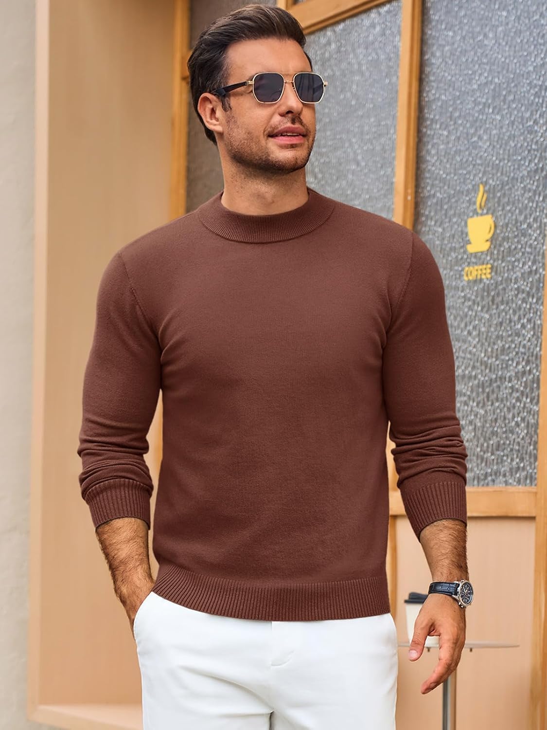 Runcati Mens Mock Turtleneck Pullover Slim Fit Casual Basic Thermal Knit Sweater Lightweight Long Sleeve Pullover Tee - Image 2
