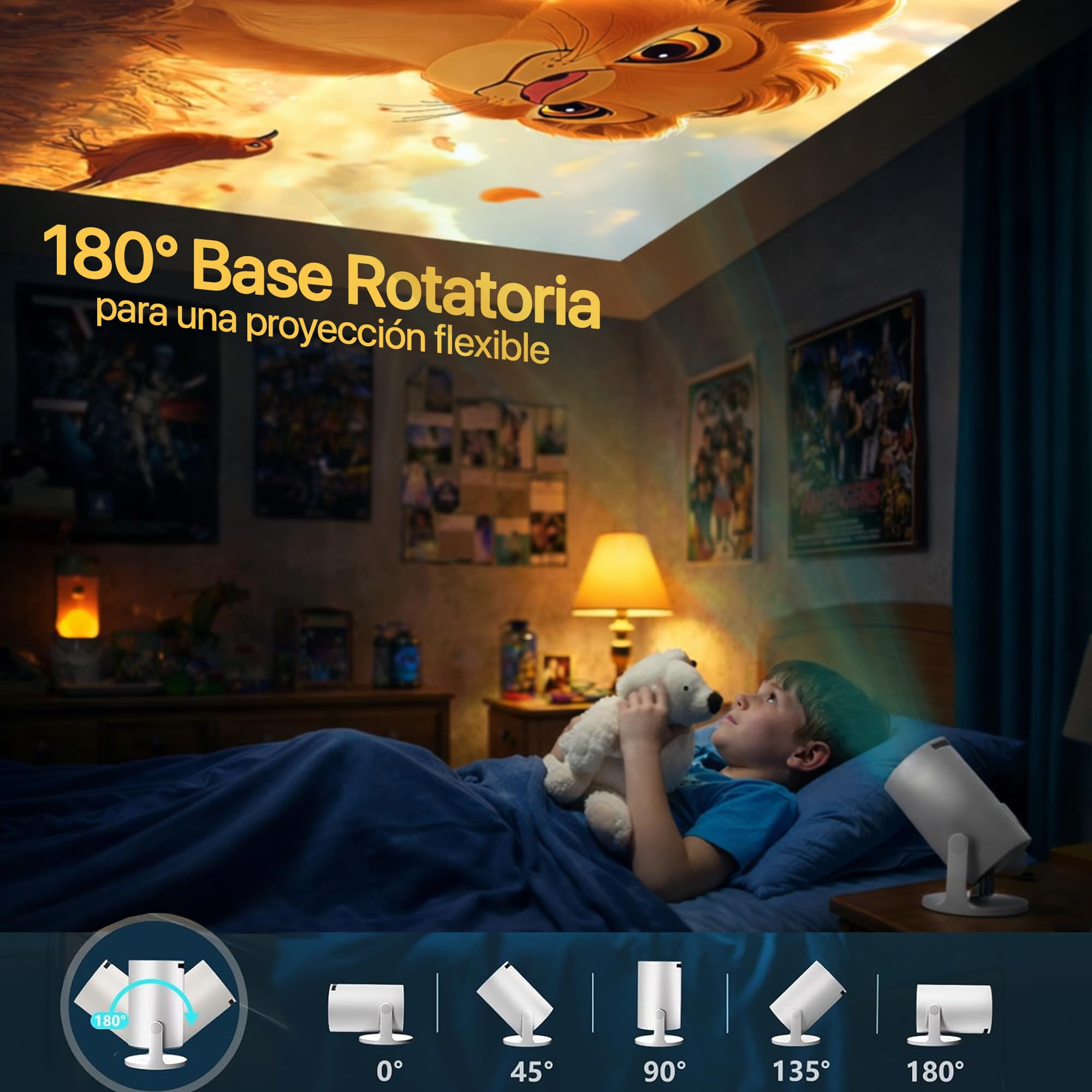 Proyector Portátil 4k WiFi, Bluetooth [Apps Integradas] Sistema Android 2026 Upgraded Mini Proyector de vídeo con Altavoz Integrado, Rotación 180° proyector Cine FullHD Compatible HDMI/portátil/móvil.