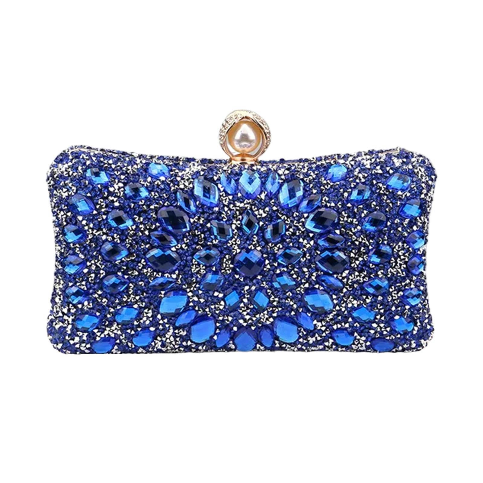 Clutch-Tasche Abendtasche Acryl Blume Strass Clutch Bag Metall Faux Pearl Prom Hochzeit Abendessen Tote Bag-ym318blau