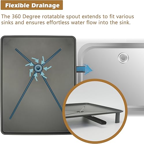 Miniatura 5 de Goderewild Escurridor de platos de hierro de 2 niveles, gran capacidad, escurridor de encimera de cocina con escurridor, boquilla giratoria, soporte