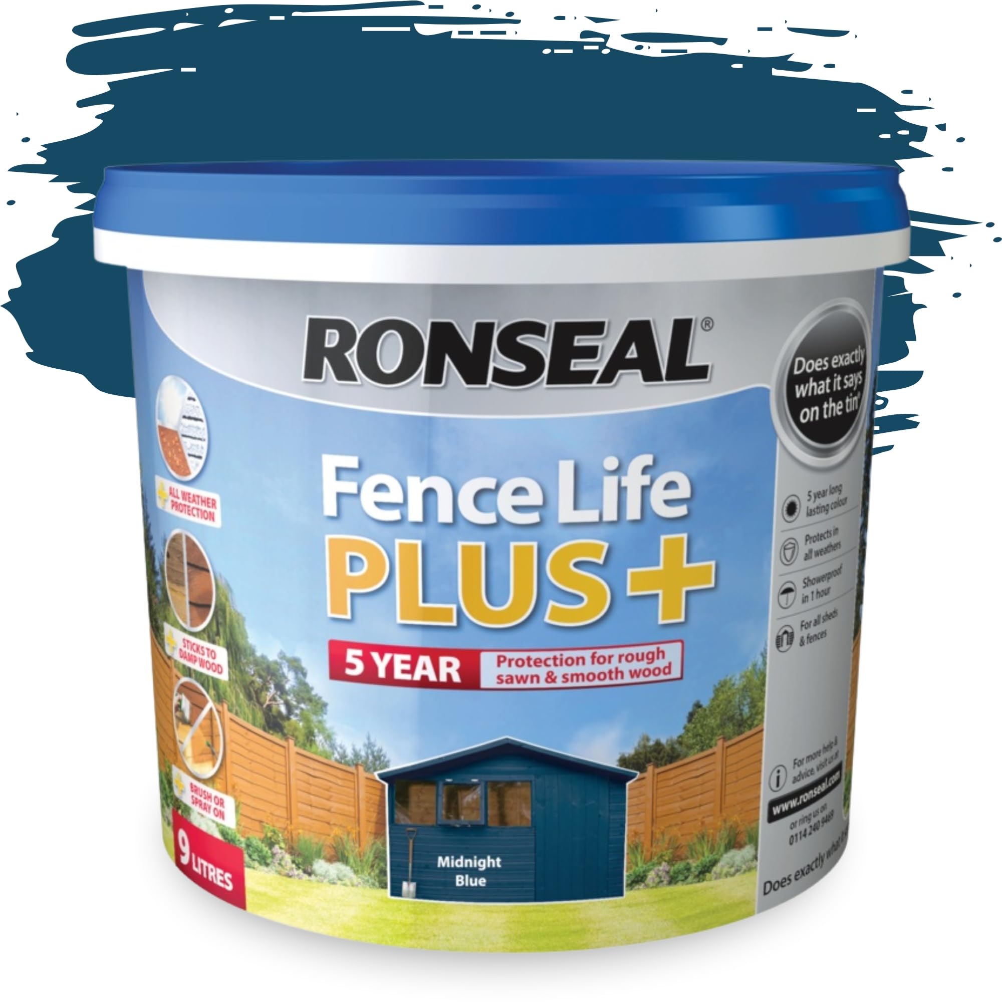 SAVING HUB 9L Garden Fence Paint - Exterior Wood Paint for Fences & Sheds - Fence Life Plus 5 Year Protection - Rainproof in 1 Hour Matt Finish - For Rough Sawn & Smooth Wood (Midnight Blue, 9L)