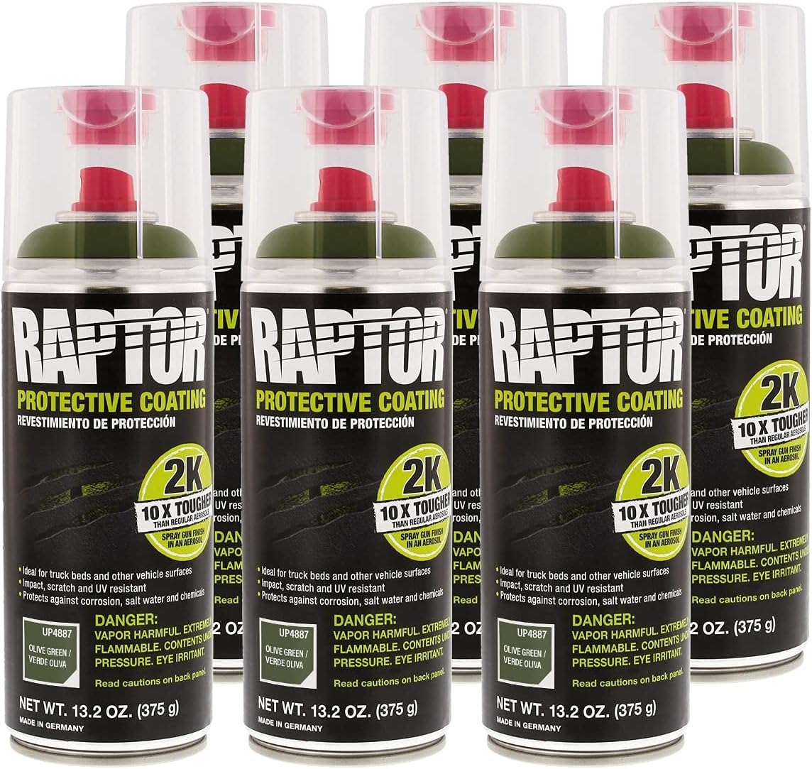 U-POL Raptor 2K Olive Green Spray-On Truck Bedliner Aerosol 13.2 oz (6 Pack)