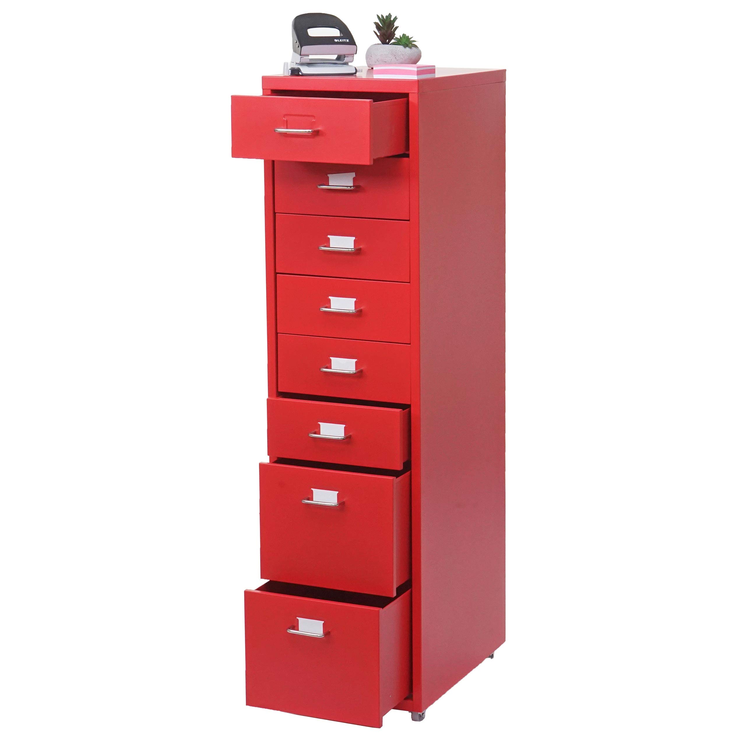 Mendler Boston T851AM - Cajonera con ruedas (acero, 110 x 28 x 41 cm, 8 cajones), color rojo