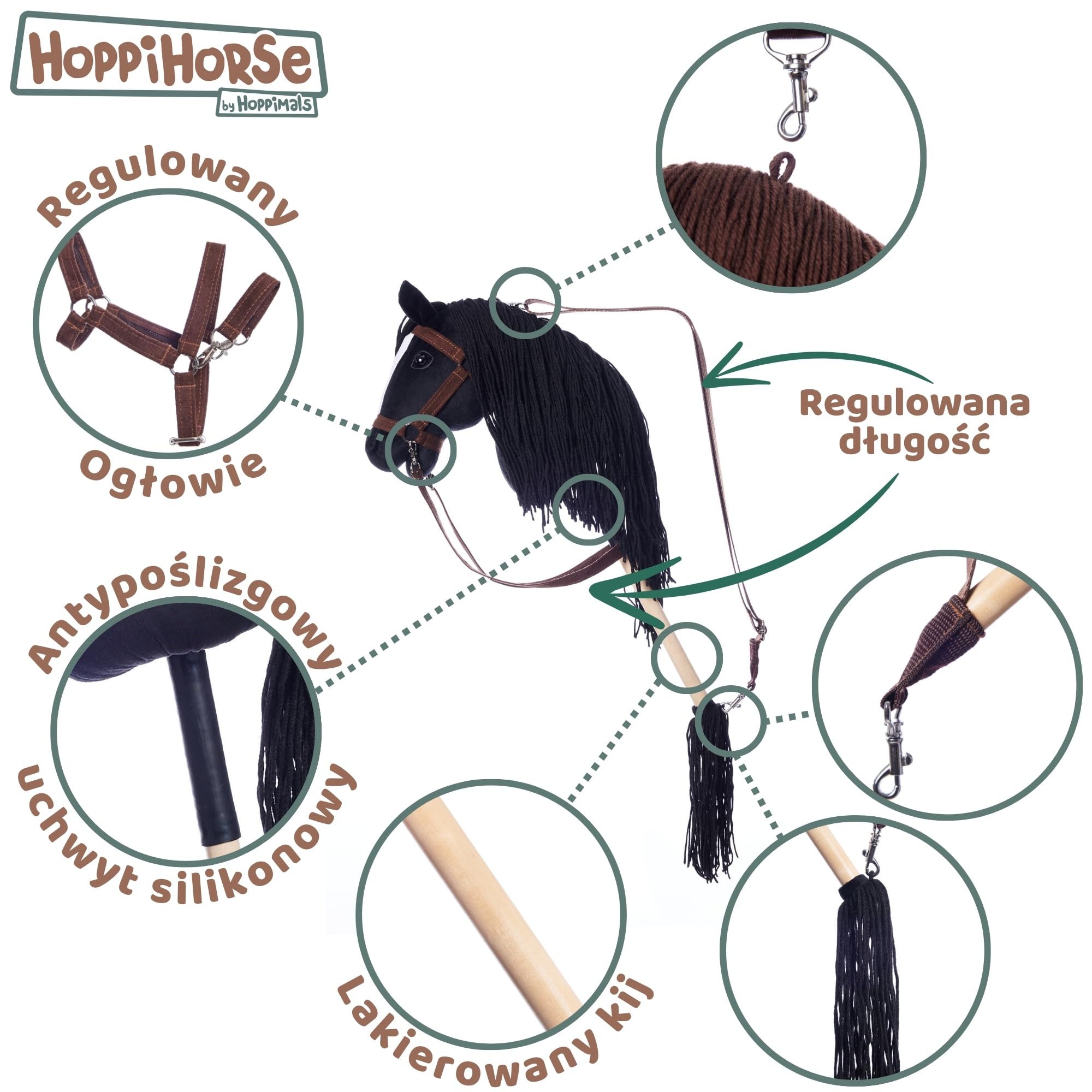 HOPPIHORSE - Hobby Horse Sport Edition A4, Koń na kiju z kantarem, wodzami, paskiem na ramię, ogonem i uchwytem silikonowym, wysokiej jakości pluszowy Hobby Horse w pudełku prezentowym od HOPPIMALS