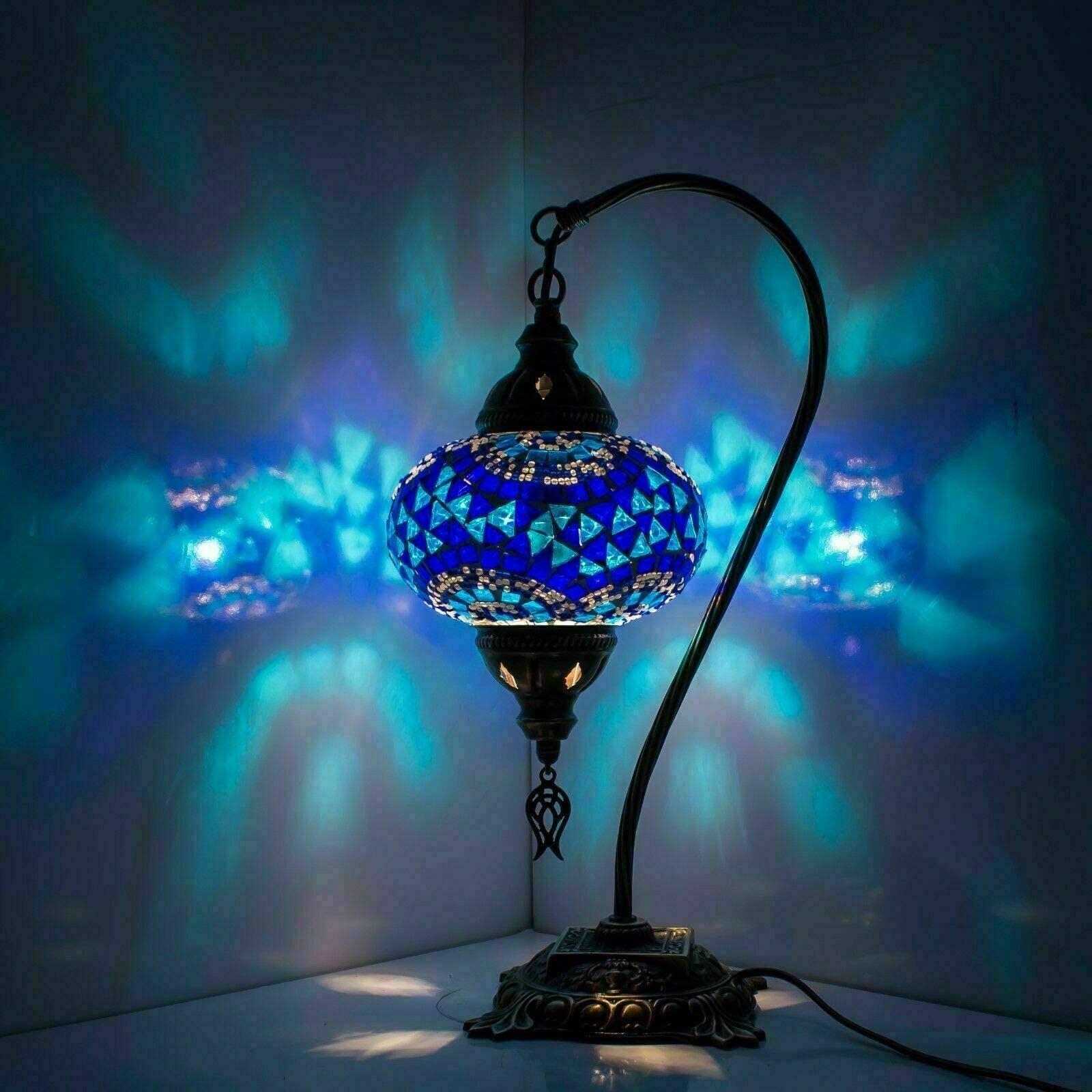 ENVA (20 Variations) Turkish Moroccan Mosaic Lamp Light - Turkish Lamp - Handmade Mosaic Swan Neck Table Desk Bedside Lamp- Free LED Bulb (3005)