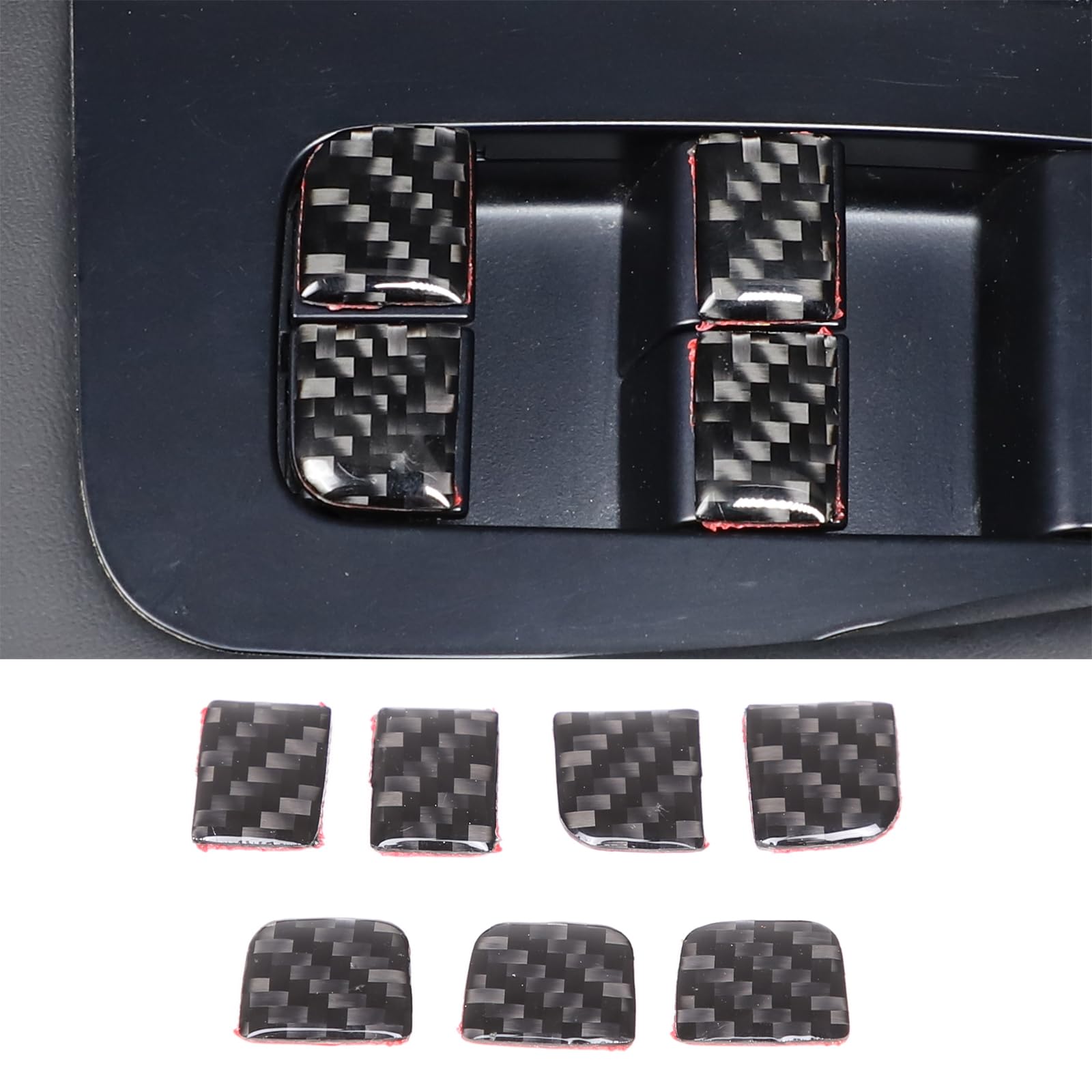Window Lift Switch Button Trim Cover Sticker Compatible with Tesla Model 3 Highlander 2023-2024, Interior Door Armrest Window Switch Button Decoration Cover Decal, Carbon Fiber1