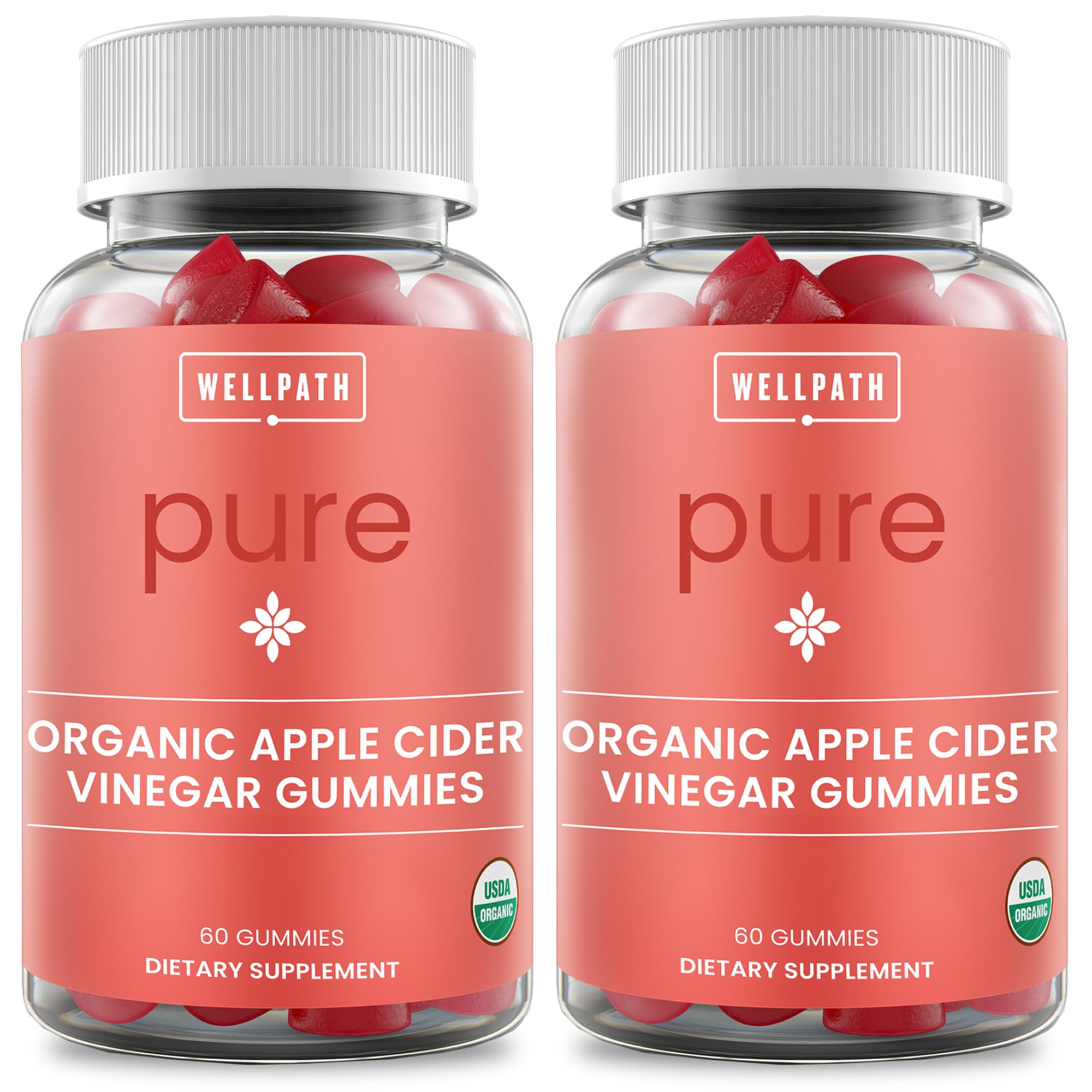 WellPath Pure ACV Gummies (2 Pack) - Apple Cider Vinegar with Mother - USDA Organic Gummy with Ginger for Gut Health | Vegan, Non-GMO, 120 Ct