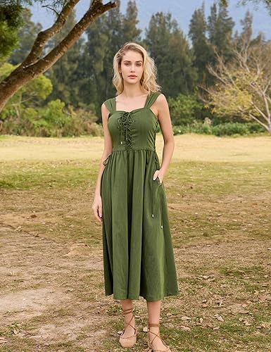 Miniatura 8 de Scarlet Darkness Vestido midi renacentista de verano para mujer, vestido sin mangas con cordones