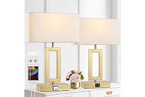 Luminous Elegance: Gold and White Table Lamps with USB Ports