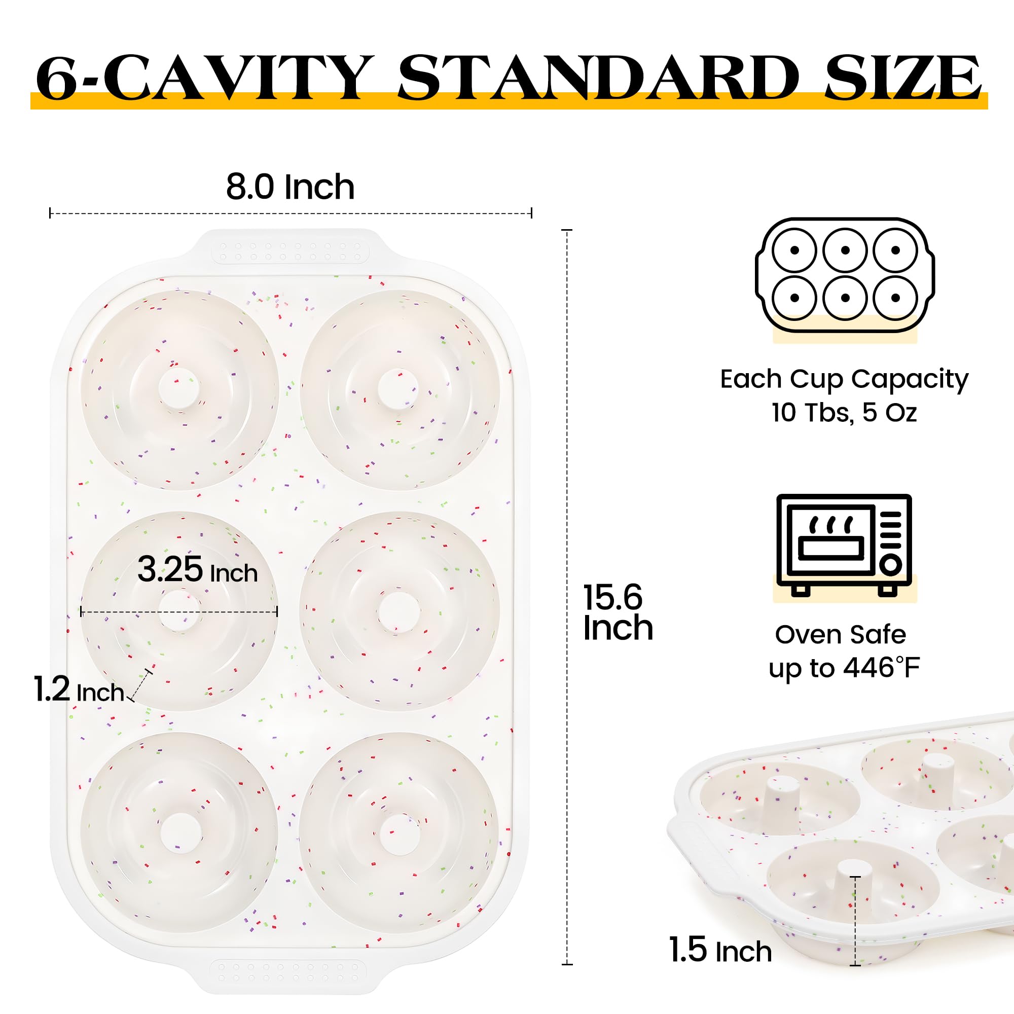 Molde de donas para hornear moldes de silicona para donas, bandeja antiadherente para donas de 6 cavidades, moldes de bagel grandes de 3.25 pulgadas con marco reforzado de metal, juego de 2 5