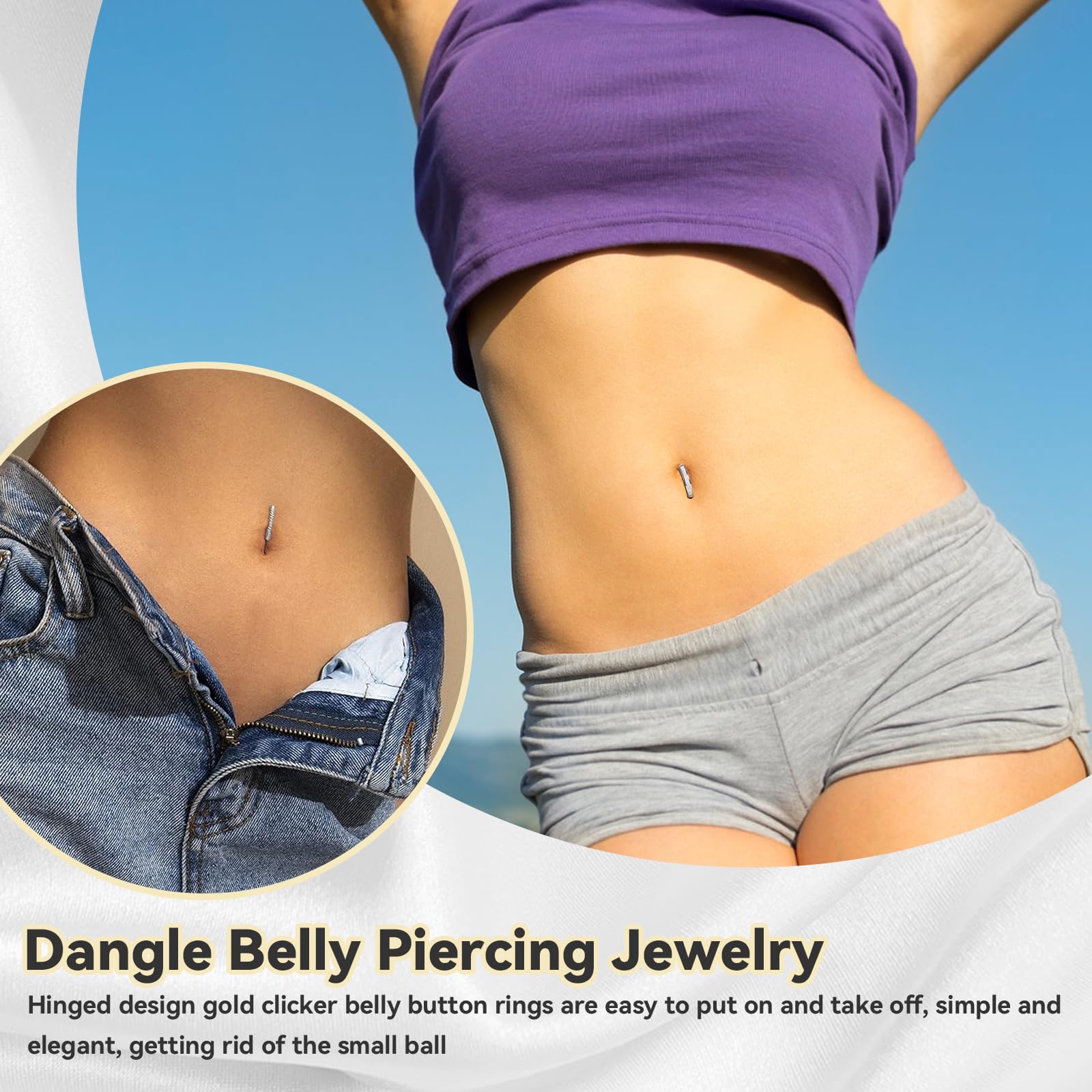 14G Piercing Ombligo Aro, Clicker Piercing para el Ombligo de Titanio Hipoalergénicos Pirsin Anillos con Circonita Cúbica, Joyería Cuerpo para Mujeres y Niñas