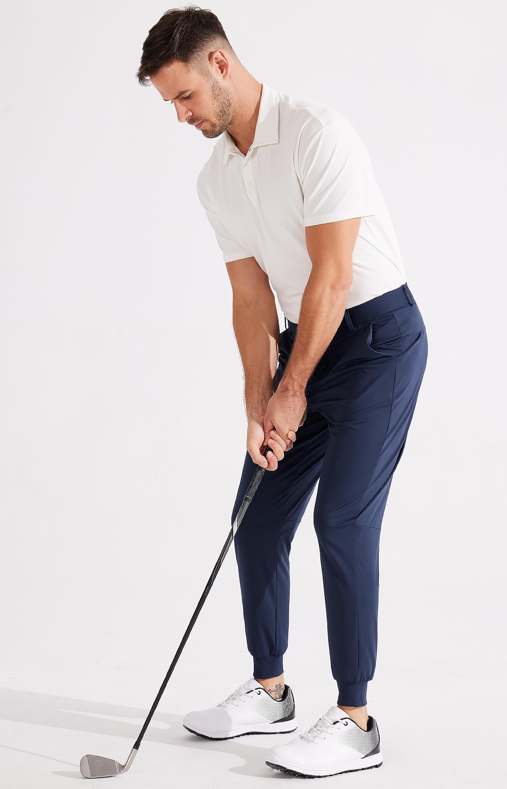 Libin Męskie spodnie golfowe joggery lekkie 3 kieszenie slim fit miękkie rozciągliwe zwężane sukienka robocza sportowa