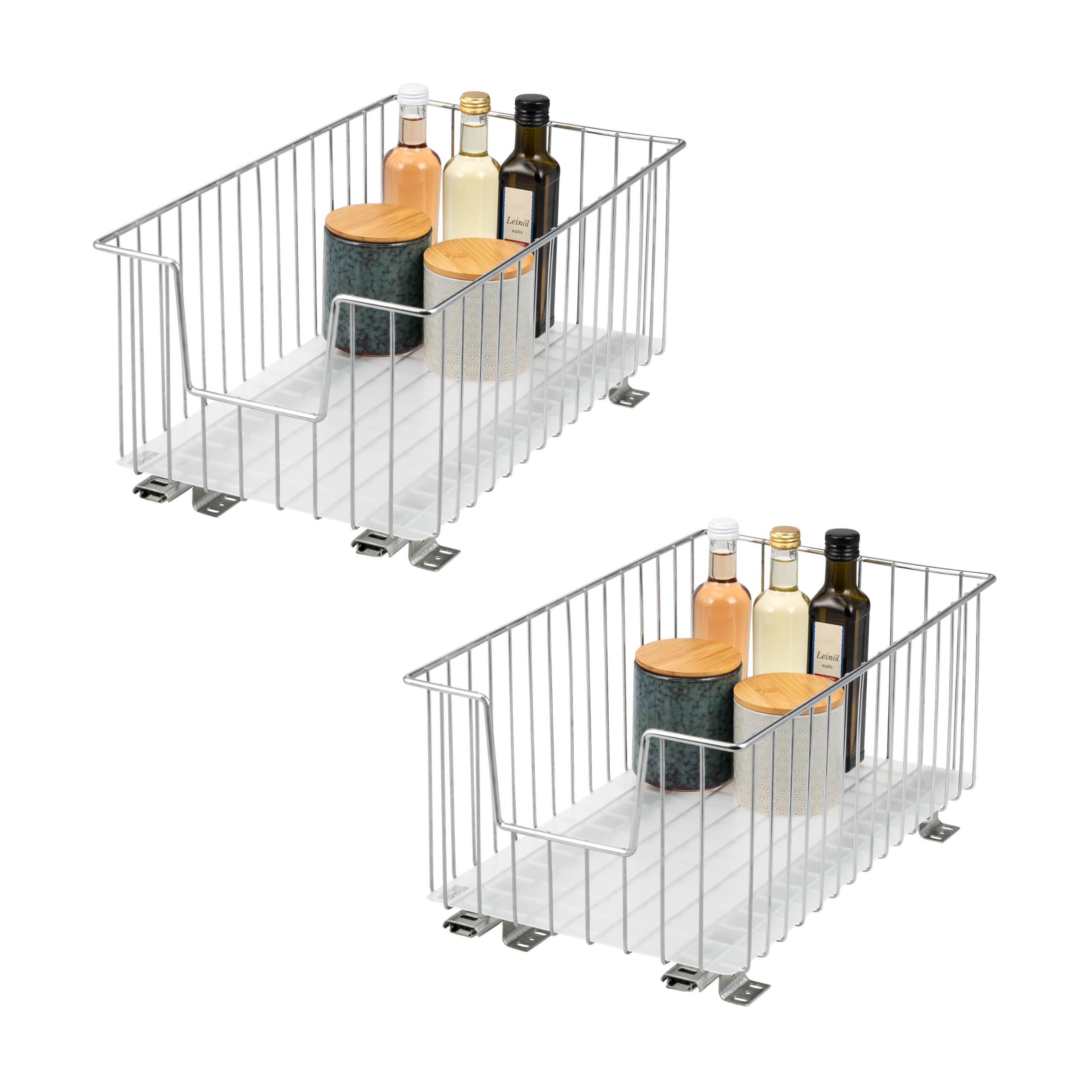 bremermann Schrank-Korbauszug 2er Set 30 cm Breite mit Einlegeboden, Küchenschublade zum Nachrüsten, Vollauszug mit Teleskop-Schienen, ideal für Küche, Bad & Schlafzimmer, aus Metall (Chrom)
