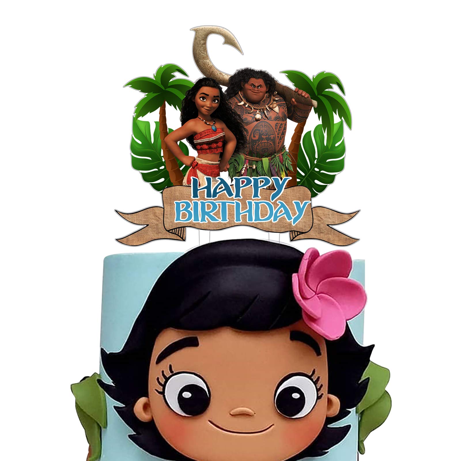 Acrylic Moana and Maui Happy Birthday Cake Topper, Ocean Princess Theme Birthday Party Suppliers, Disney Princess Moana Cake Decoration