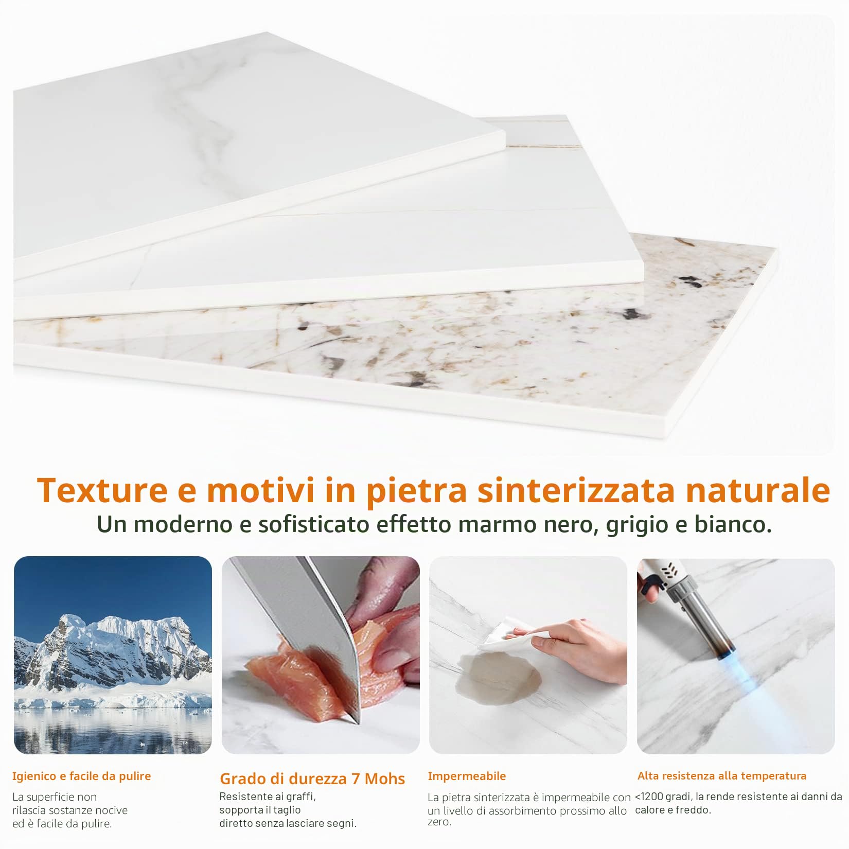 FATIVO Tavolo da Pranzo Marmo Quadrato 80x80cm: Cucina 4 Posti, Soggiorno Moderno Antigraffio, Scandinavo Grigio Lucido Raffinato da Ristorante, Metallo Telaio