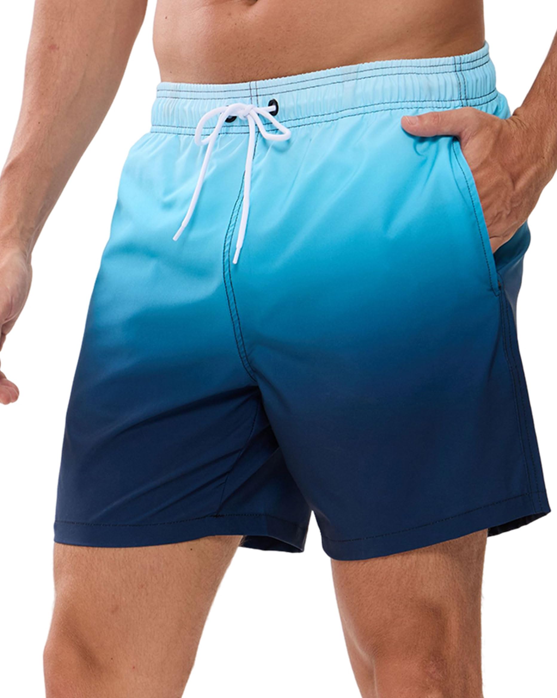 Decorie Badehose Herren Badeshorts Männer mit Reißverschlusstasche Schwimmhose Trendiger Farbverlaufdruck Schwimmshort mit Meshfutter
