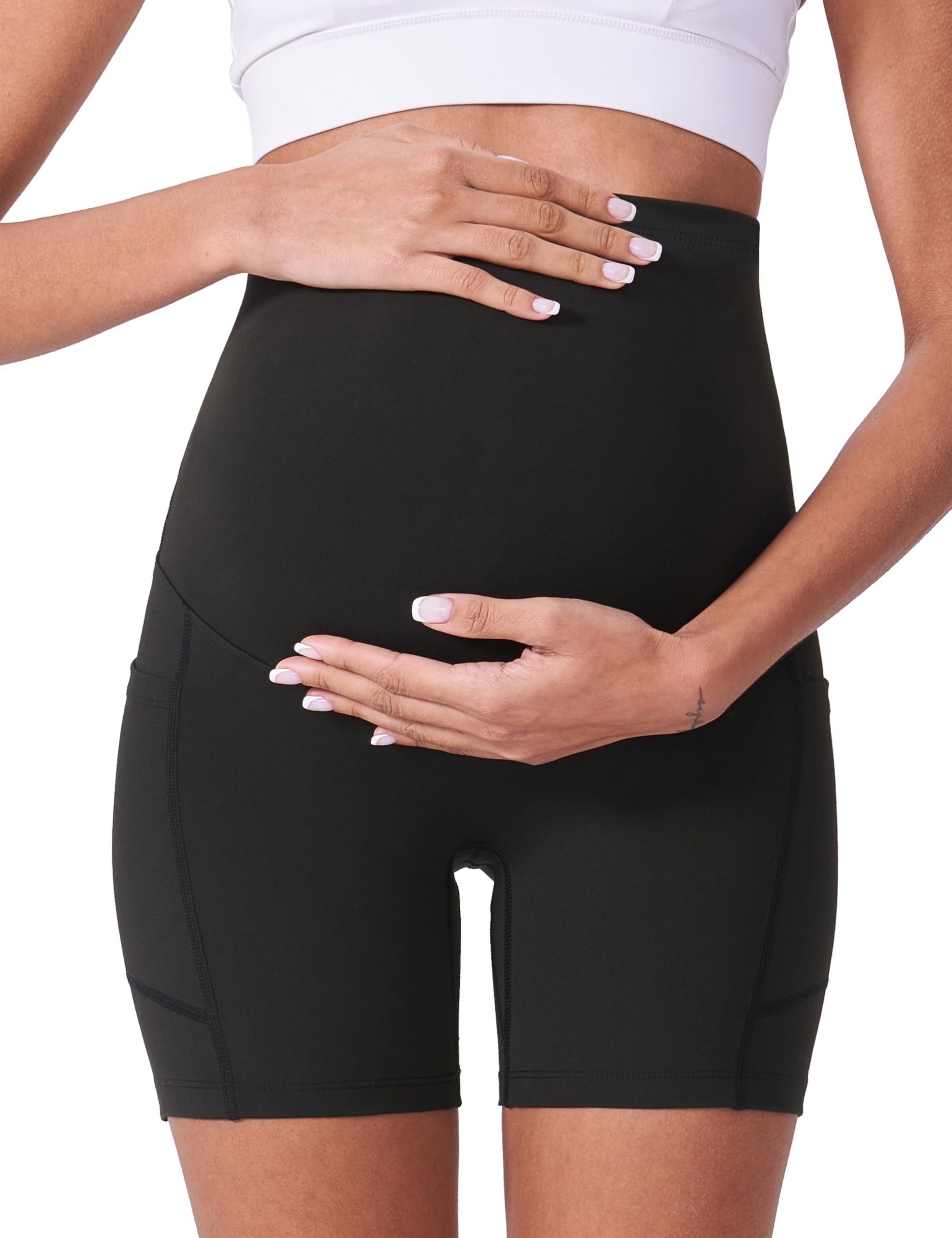 POSHDIVAH Umstands-Shorts für Damen, über dem Bauch, Biker, Workout, Yoga, Aktiv, Sommer, Schwangerschaft, Laufen, kurze Leggings, 13 cm