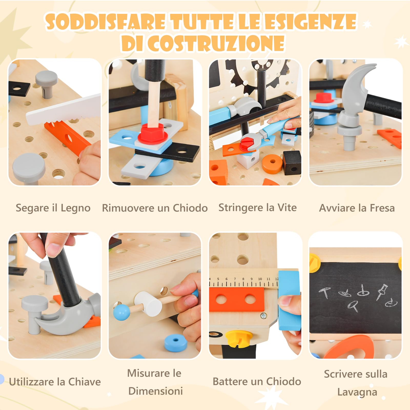 GYMAX Giocattolo da Banco da Lavoro per Bambini con 6 Attrezzi e 75 Accessori, Banco degli Attrezzi con Lavagna e Portautensili Appeso, Giocattolo per Fai da Te, Bambini 3 Anni+