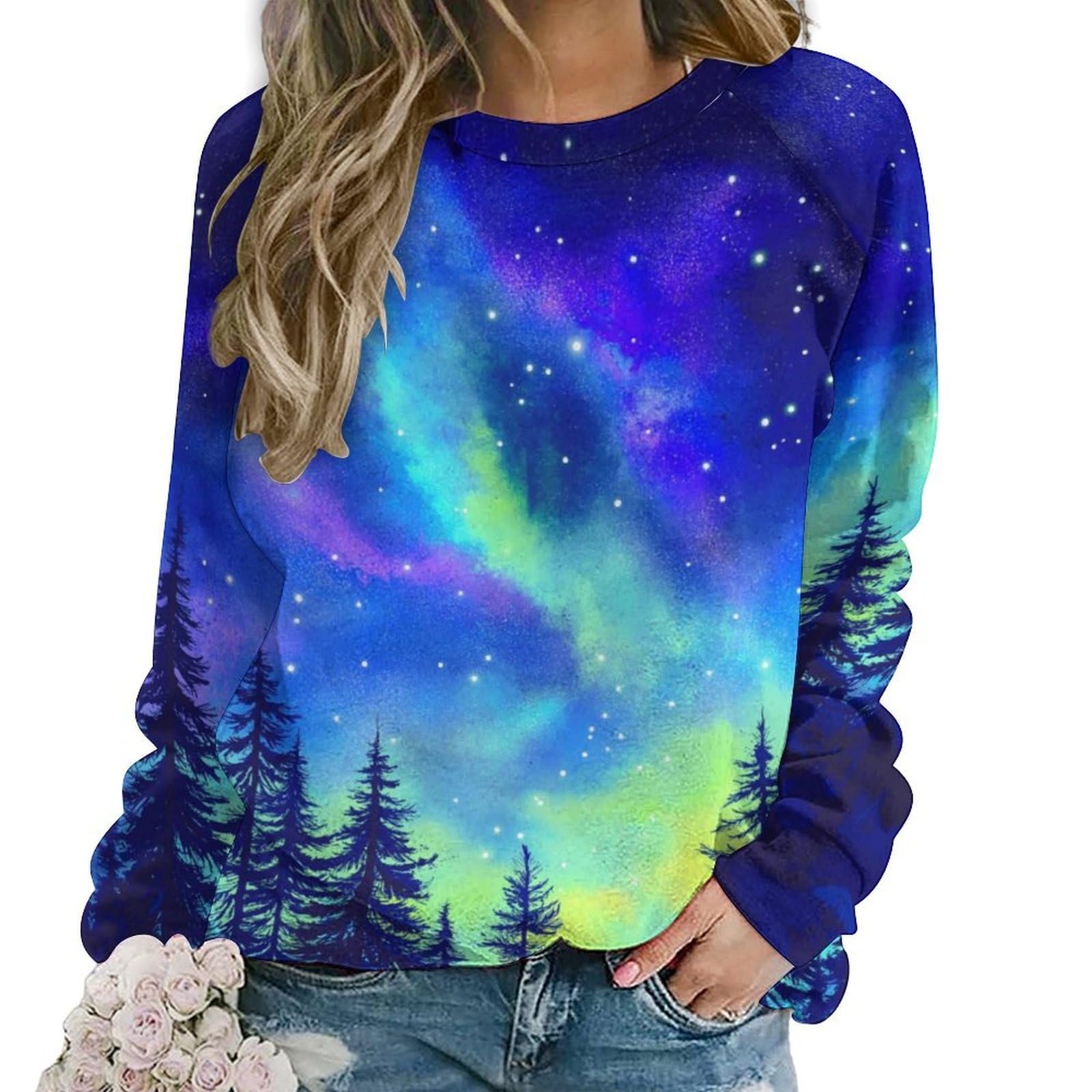 JooMeryer Womens Galaxy Forest Sweatshirts 3D Printed Long Sleeve Pullover Blouse Shirts
