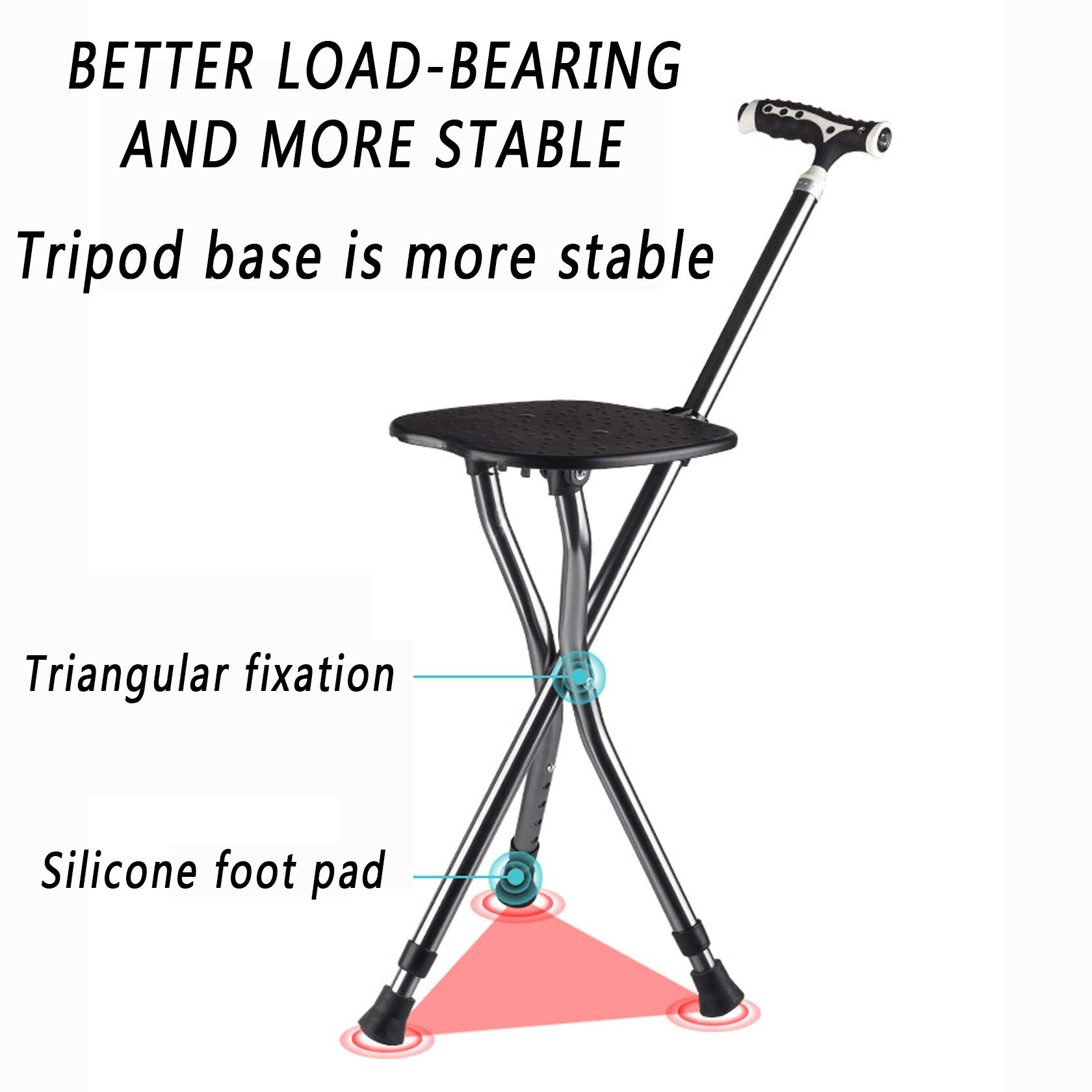 Asiento de bastón Plegable, bastón de Altura Ajustable con Asiento, con luz LED, bastón Combinado Ligero, para Personas Mayores, Taburete de Descanso para Viajes al Aire Libre, Silla Plegable Star of