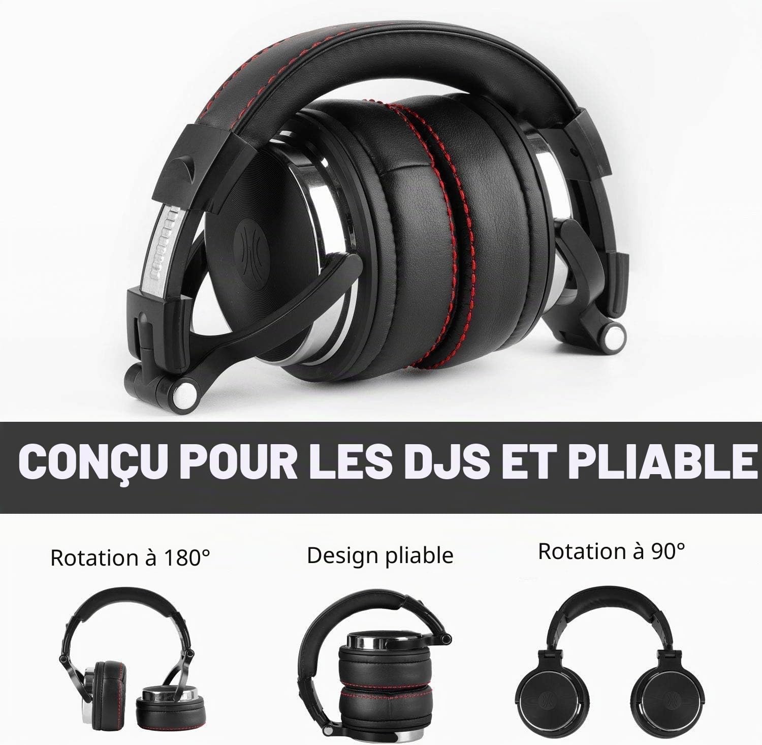OneOdio Casque DJ pour Monitoring de Studio/Mixing Isolation Acoustique 90 ° Rotatif Boîtier & 50 mm Pilote Unité/Protéines Coques en Cuir, Over Ear Casque DJ Casque Audio avec Microphone…