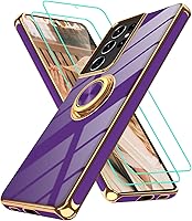 Vista 123 de Gritup Funda para Samsung Galaxy A14 5G: Funda para Samsung A14 2 piezas, protector de pantalla, soporte de anillo de rotación de 360°, soporte