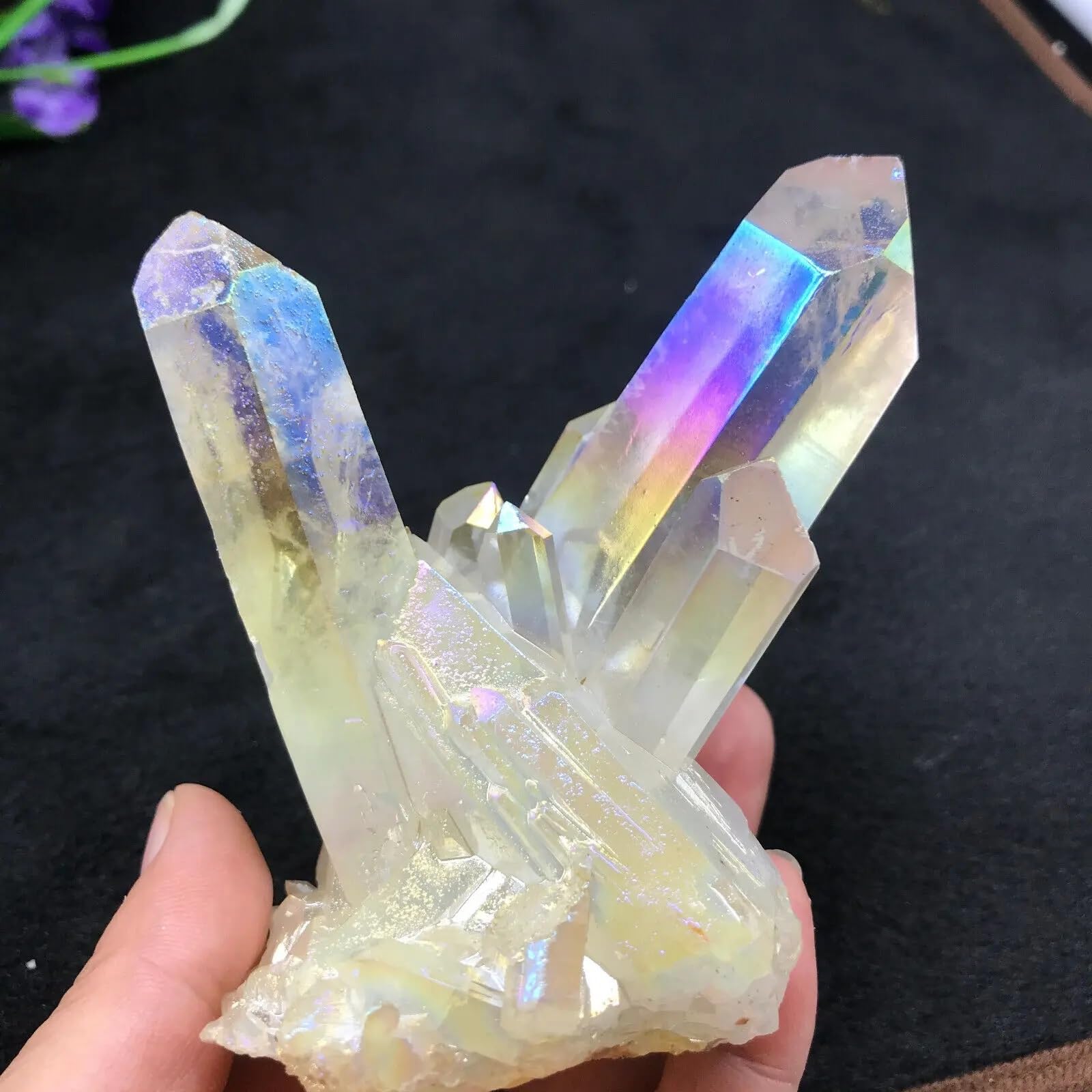 AUOQKQUT Stone Angel Halo Cluster Quartz Crystal Office Ornaments Potted Ornaments(210-300g)