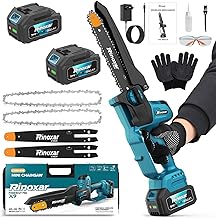 Mini Chainsaw Battery for Pruning, 8 Inch Electric Chainsaw with 2 Battery 20V/4000mAh, 1300W Brushless Motor, Automatic Oil Pump, for Gardening - PowerCut X9 Pro