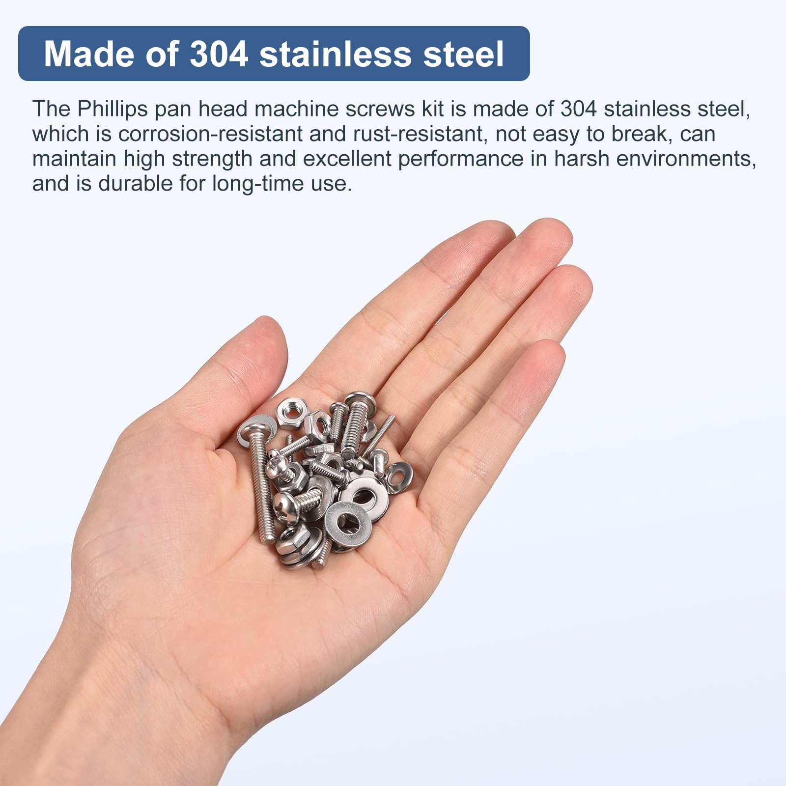 DTGN 250Pcs Machine Screws Assortment Kit, #6-32 Phillips Pan Head Nut and Bolt Assortment Kit, 304 Stainless Steel - Image 4
