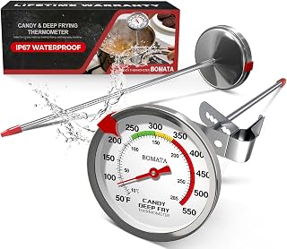 BOMATA 2-Pack Candy Thermometer with Pot Clip - IP67 Waterproof, 8in Probe, 2.5in Dial for Deep Fry Oil, BBQ, Candy Making