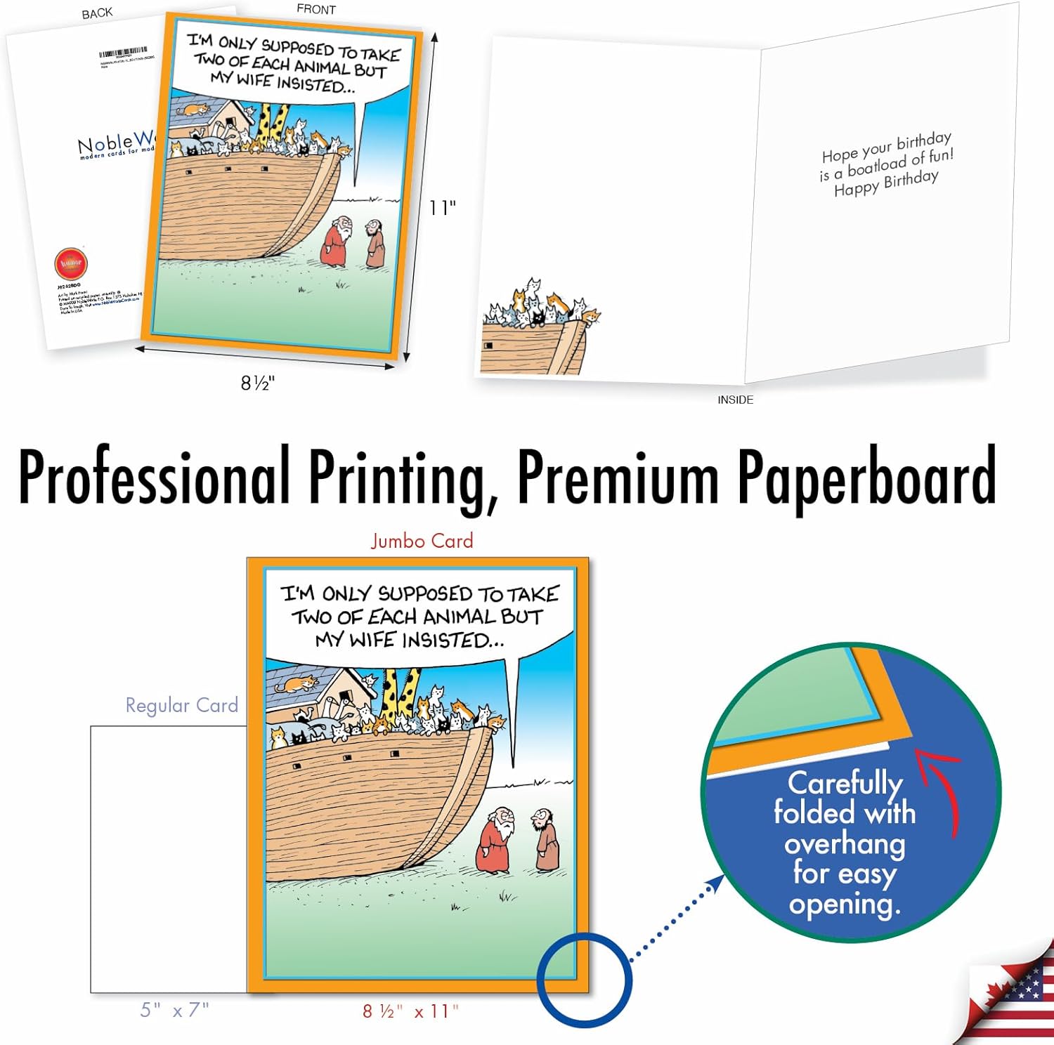 NobleWorks - Oversize Funny Birthday Pussycat Greeting Card 8.5 x 11 Inch with Envelope (1 Pack) Big, Jumbo Bday Ark of Cats J9262BDG - Image 3