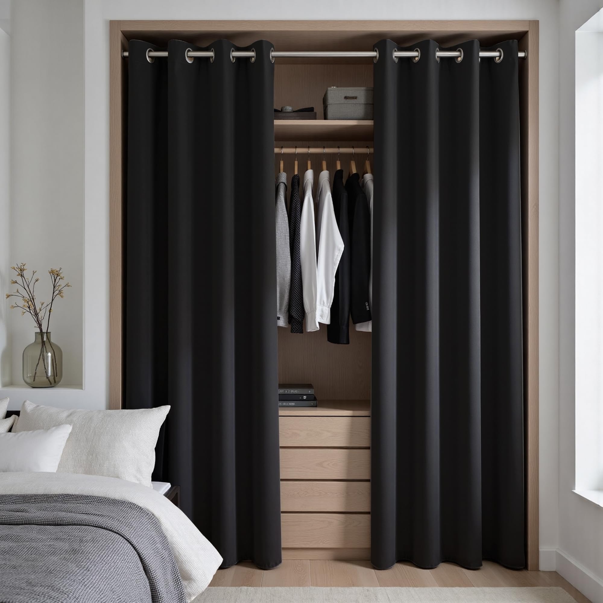 KOUFALL Closet Curtain, Insulated Thermal 78 Inch Long Black Pleated Alternative to Accordion Door โ image 1