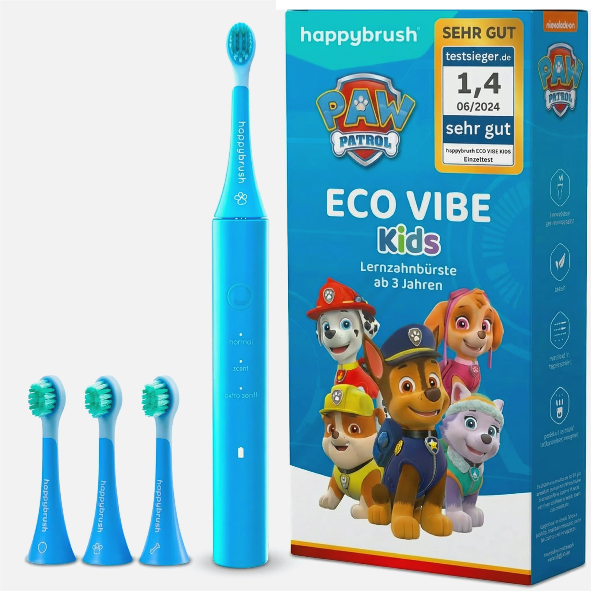 happybrush Spazzolino elettrico per bambini – "La grotta dei leoni" – Vincitore del test * – Spazzolino da denti per bambini in design Paw Patrol – Include 4 testine di ricambio, batteria da 4