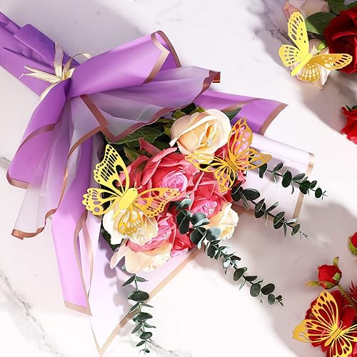 Miniatura 3 de Ctosree 242 piezas de accesorios de ramo de flores para dinero, 80 hojas, papel de regalo de flores, borde dorado con alfileres de ramo, cinta de