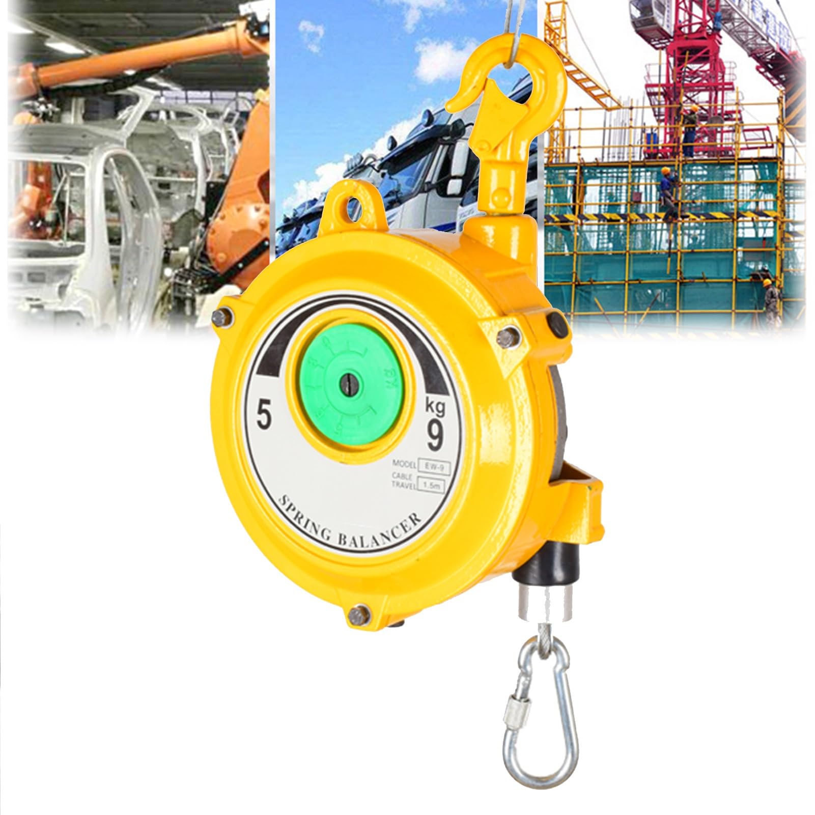 WEKONUMEX Retractable Spring Balancer, Spring Balancer Retractable 1.5m Self Locking For Assembly Lines Multiple Load Capacities 1-60kg(5-9kg)