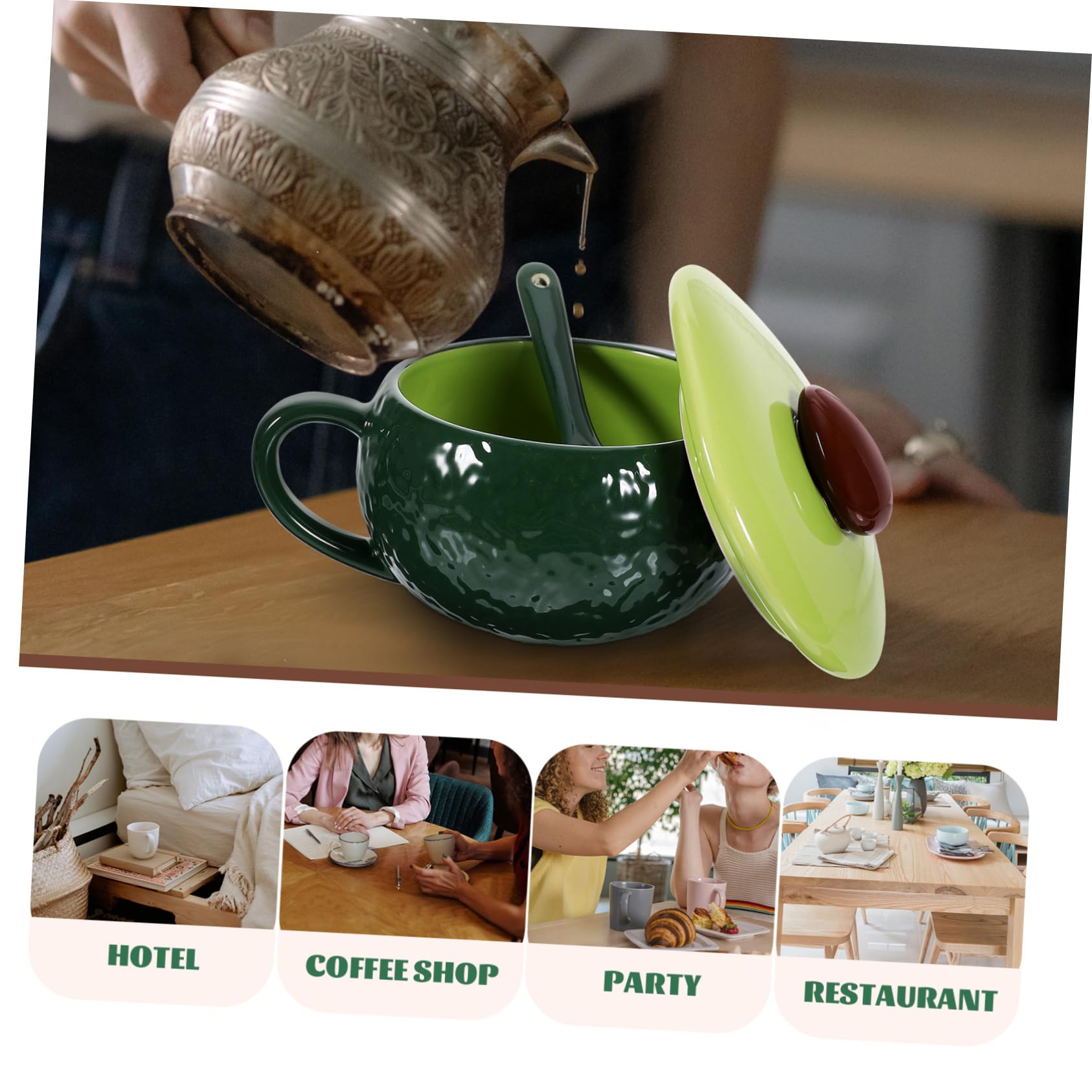 Ensemble pot à lait en céramique avec couvercle et cuillère - Service à