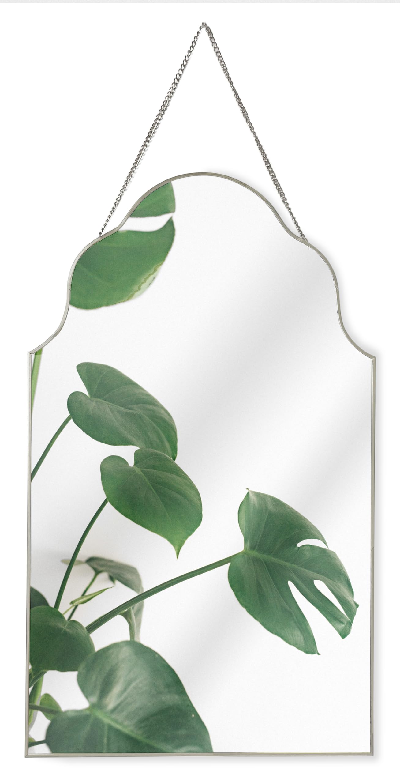 GreyZouq Decorative Arched Silver Rimmed Wall Mirror 50 centimetres with Chain for Home Décor. Great for Bedroom, Bathroom, Hallway and Living Room. Vintage/contemporary style. Silver 50 centimetres