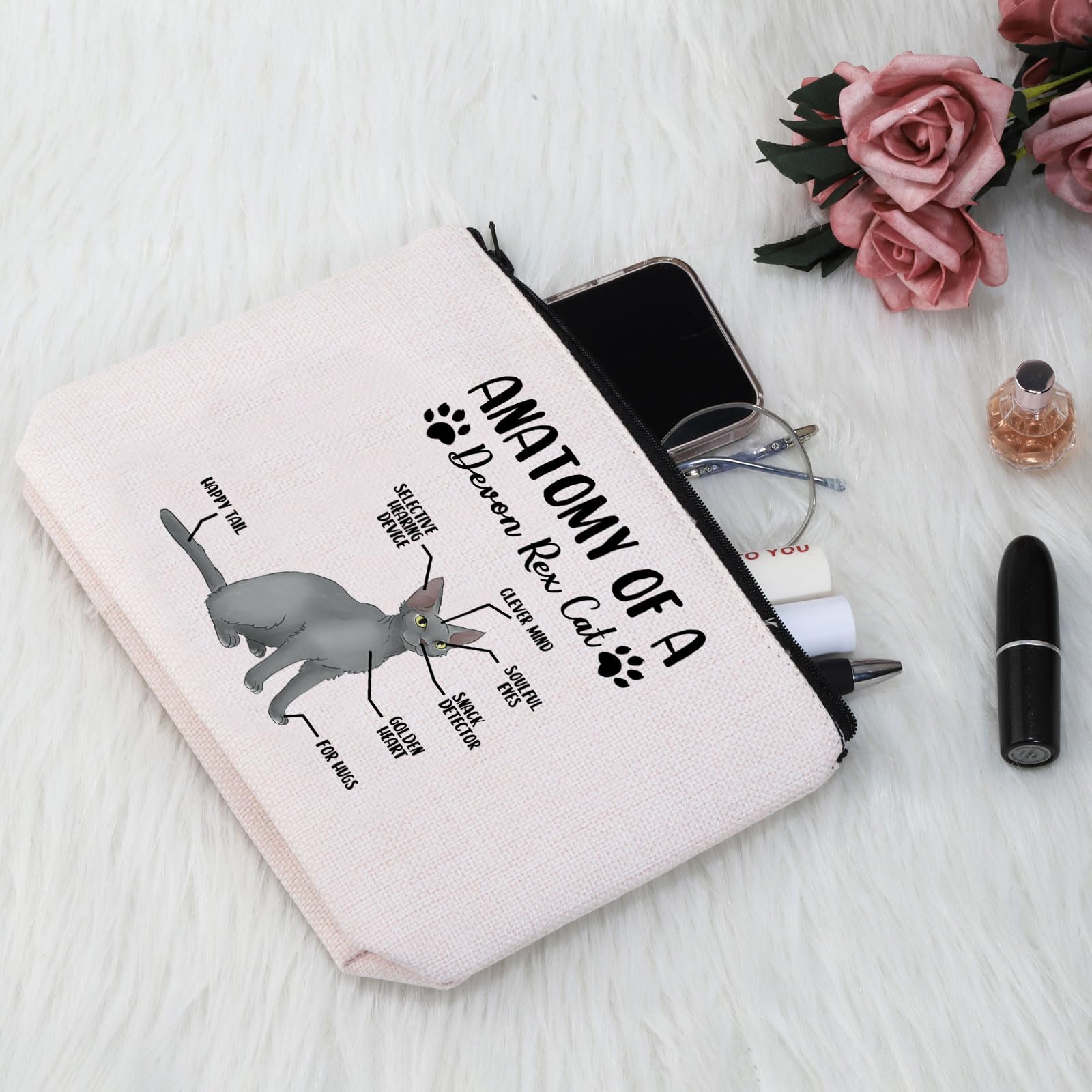 PYOUL Funny Devon Rex Cat Gift Anatomy of A Devon Rex Cat Makeup Bag Devon Rex Cat Mama Cosmetic Bag Devon Rex Cat Owner Gift (Devon Rex Cat Bag) - Image 4