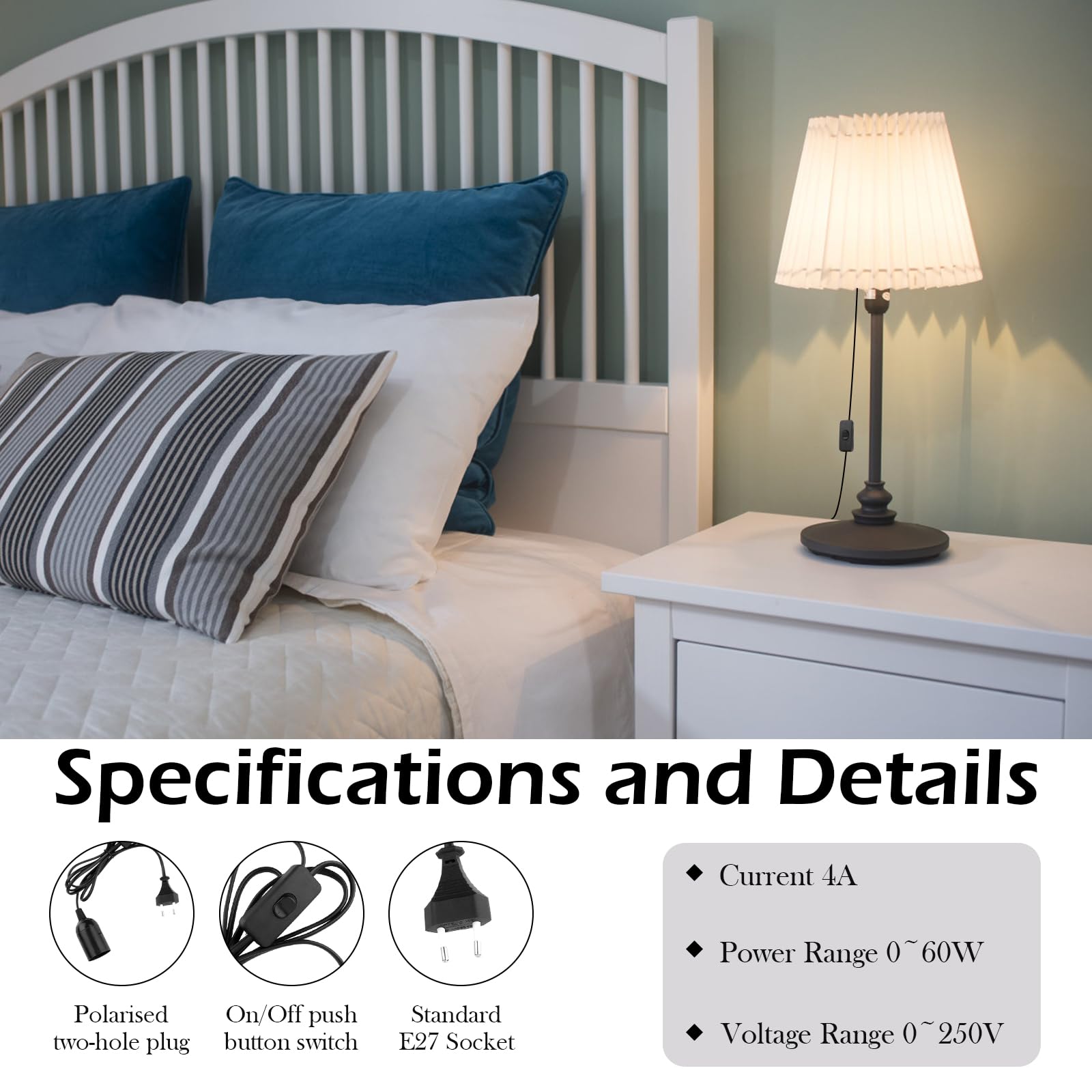 Lot De 2 Douilles E27 Avec Interrupteur Et Câble 2m – Support Lampe Pratique Et Élégant Noir Pour DIY, Chambre, Cuisine